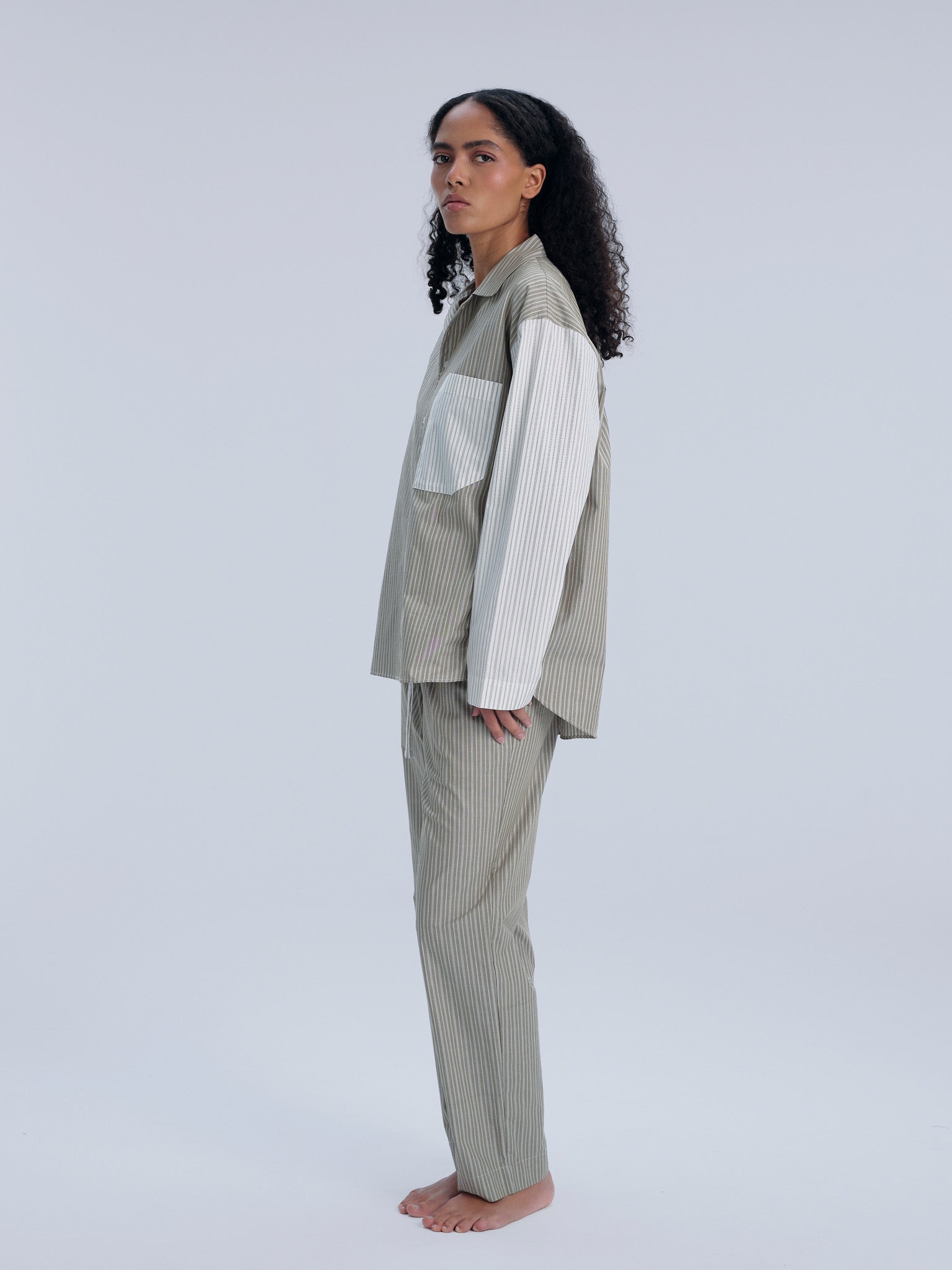 Pyjamahose - olive pinstripe mix