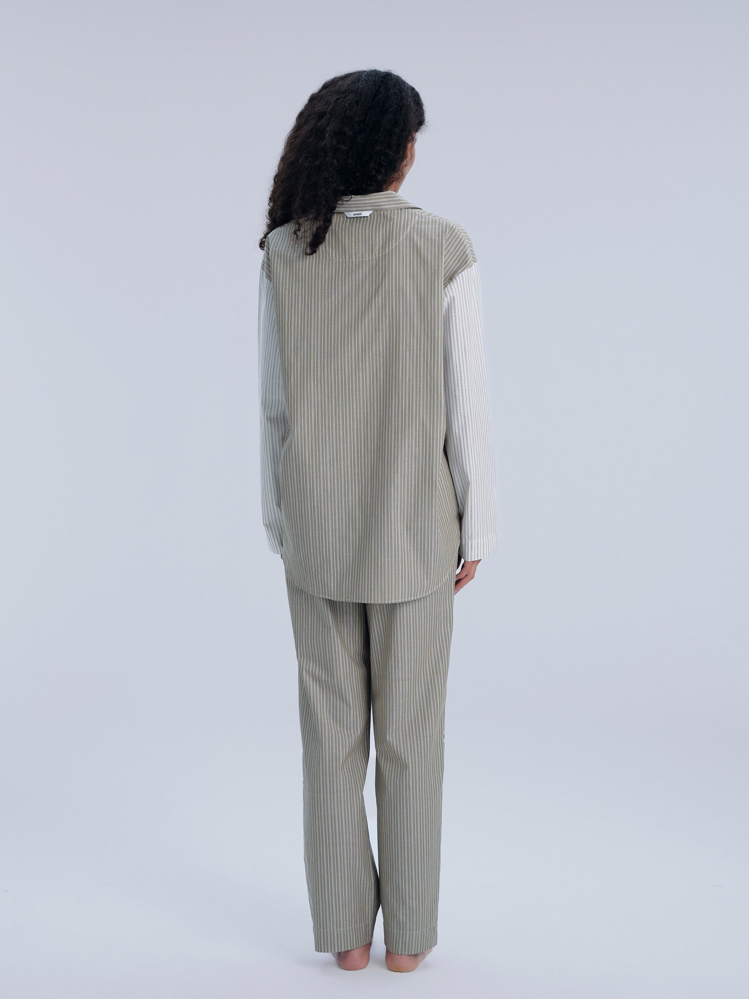 Pyjamaset (Hemd + Hose) - olive pinstripe mix