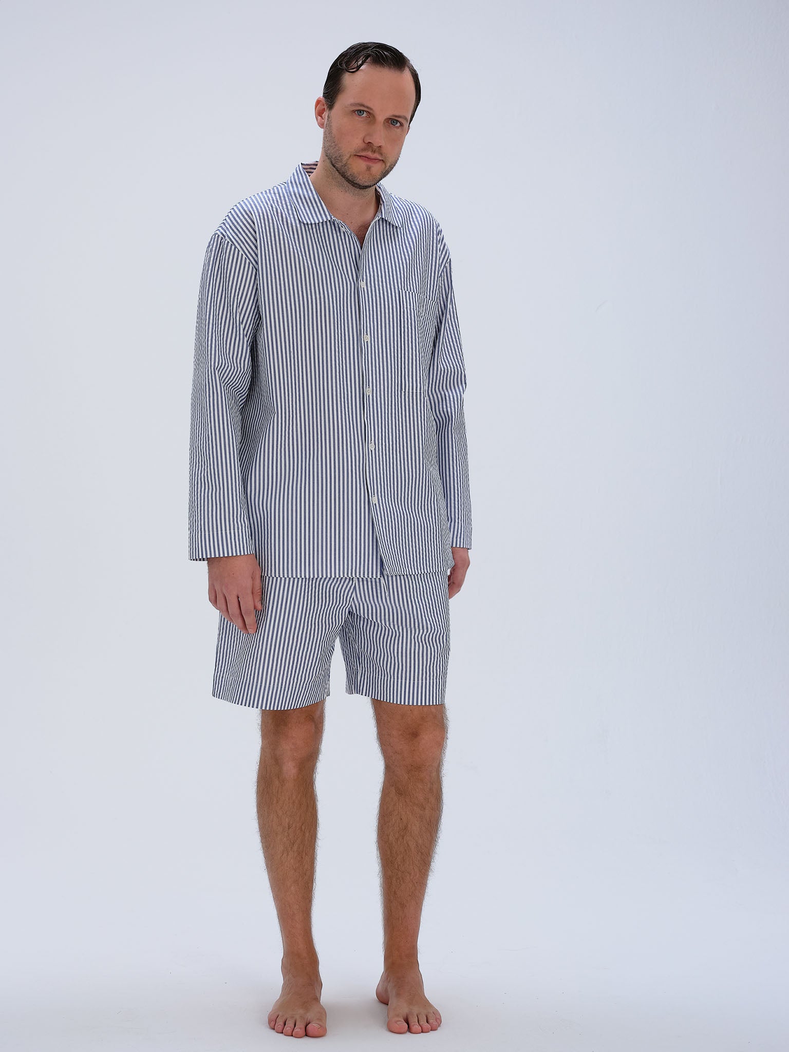 Pyjamaset (Hemd + Shorts) - classic blue stripe