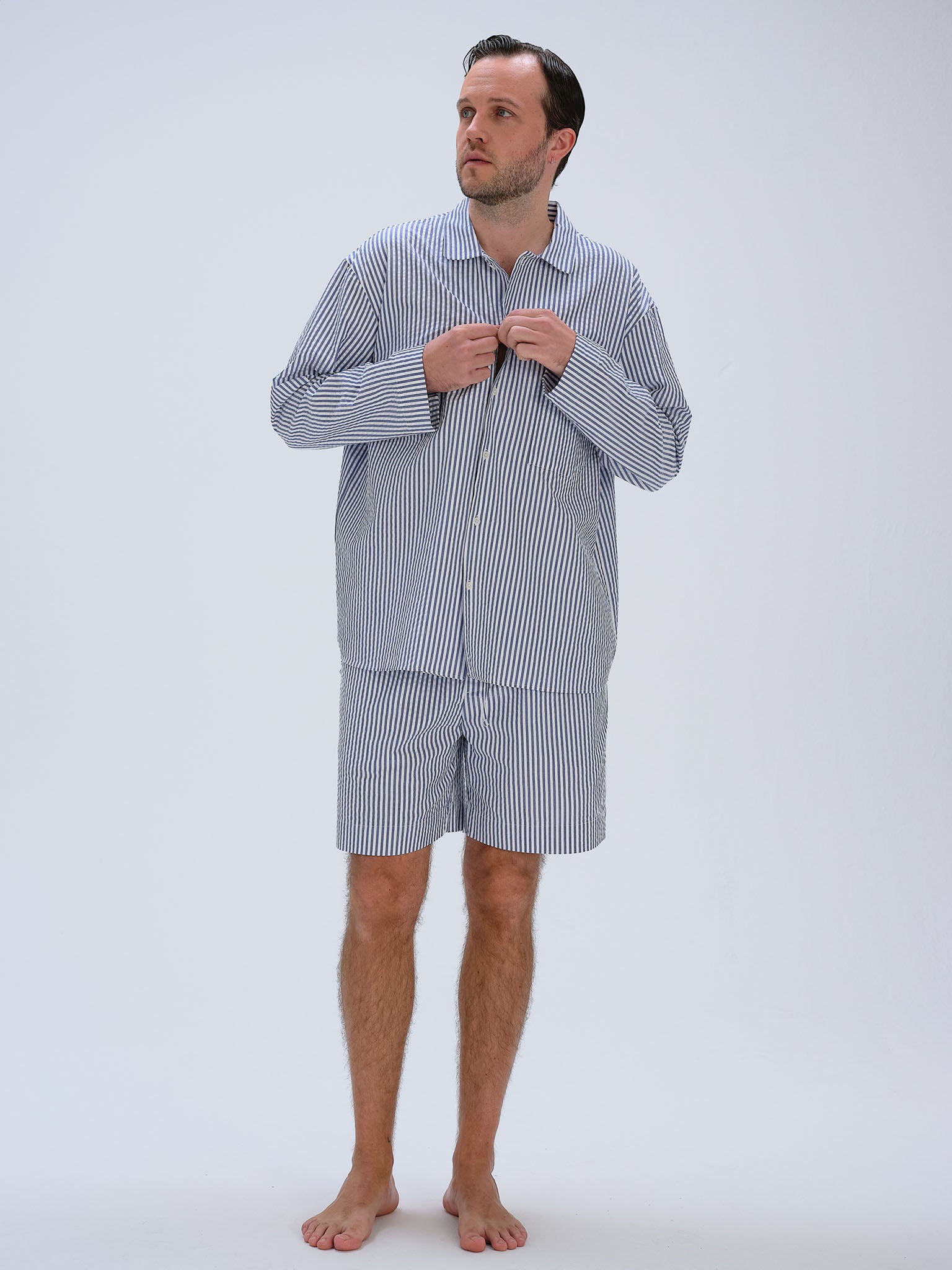 Pyjamaset (Hemd + Shorts) - classic blue stripe