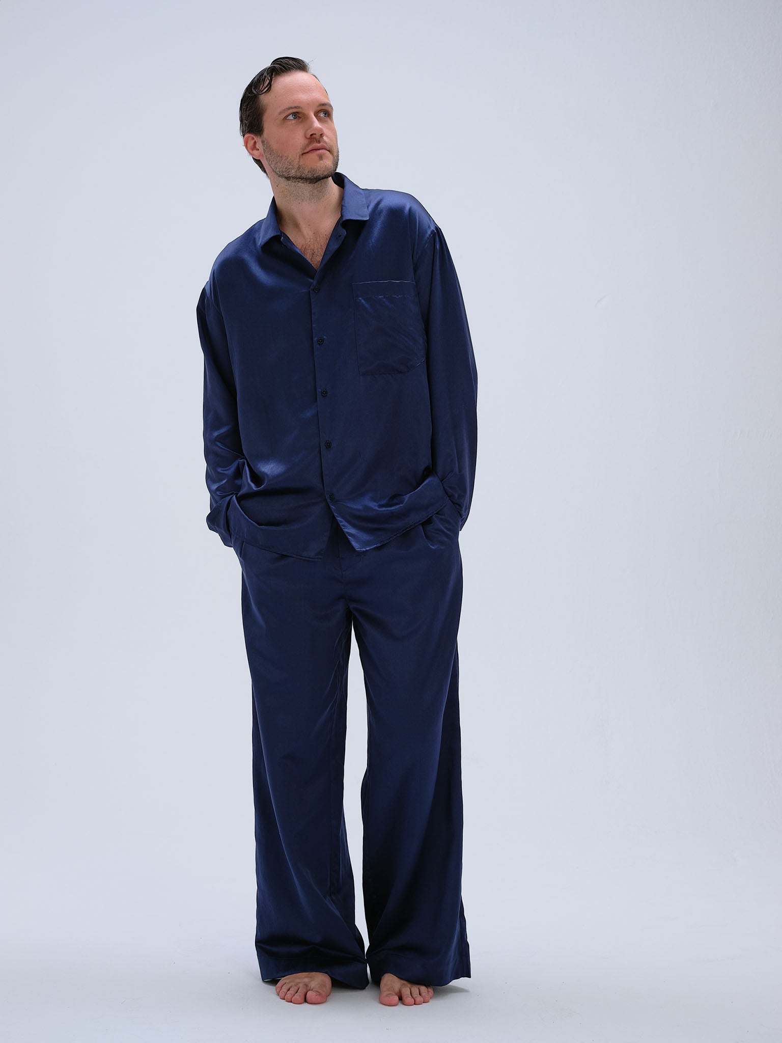 Wideleg Pyjamahose - midnight blue
