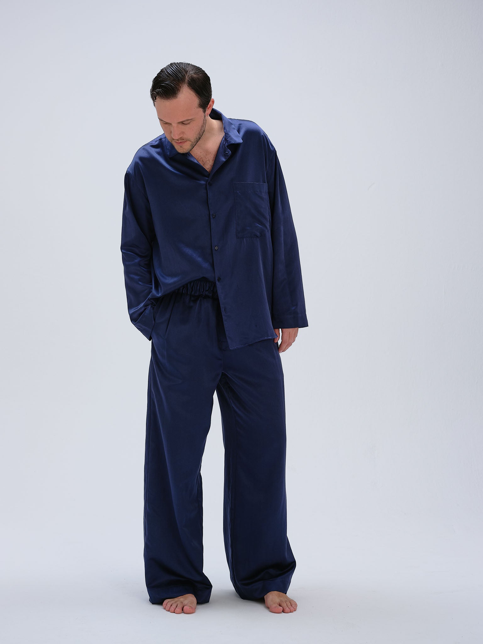 Wideleg Pyjamahose - midnight blue