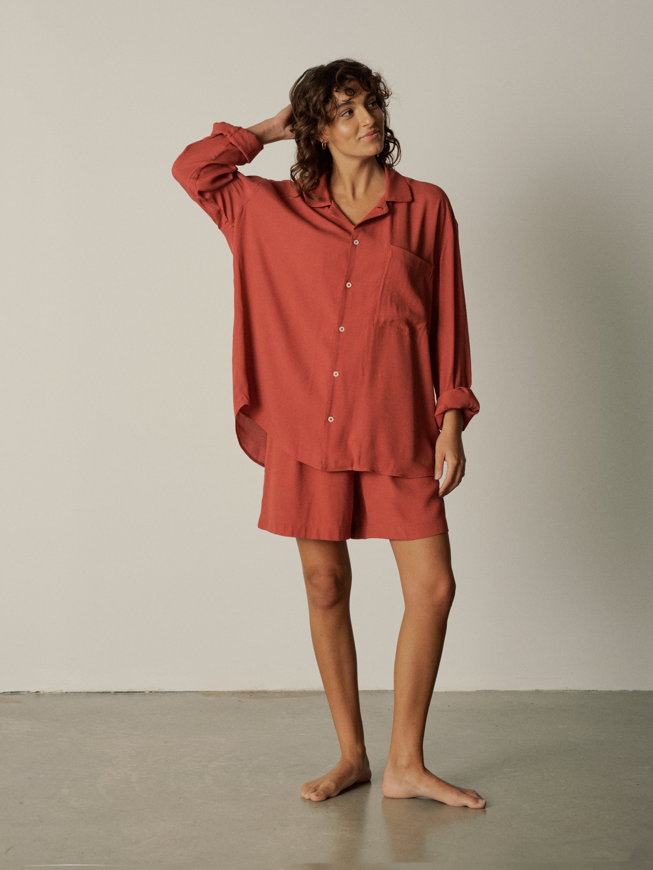 Pyjamaset (Hemd + Shorts) - terracotta