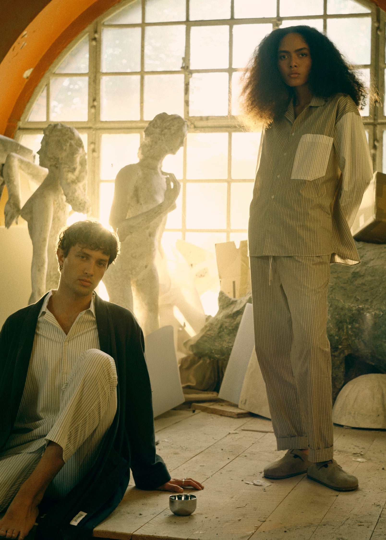 Pyjama Pants - olive pinstripe mix