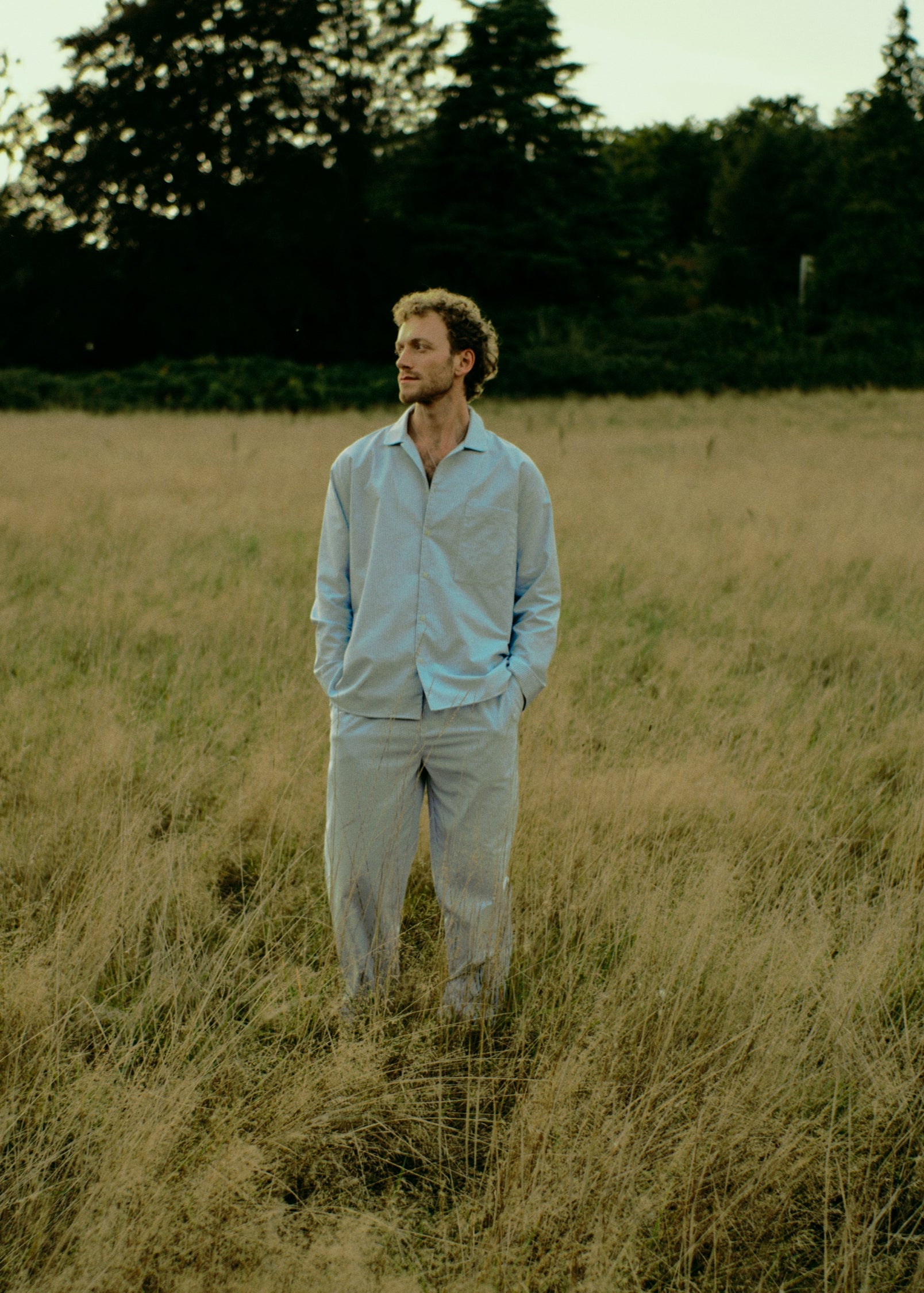 Pyjamahemd - powder blue stripe