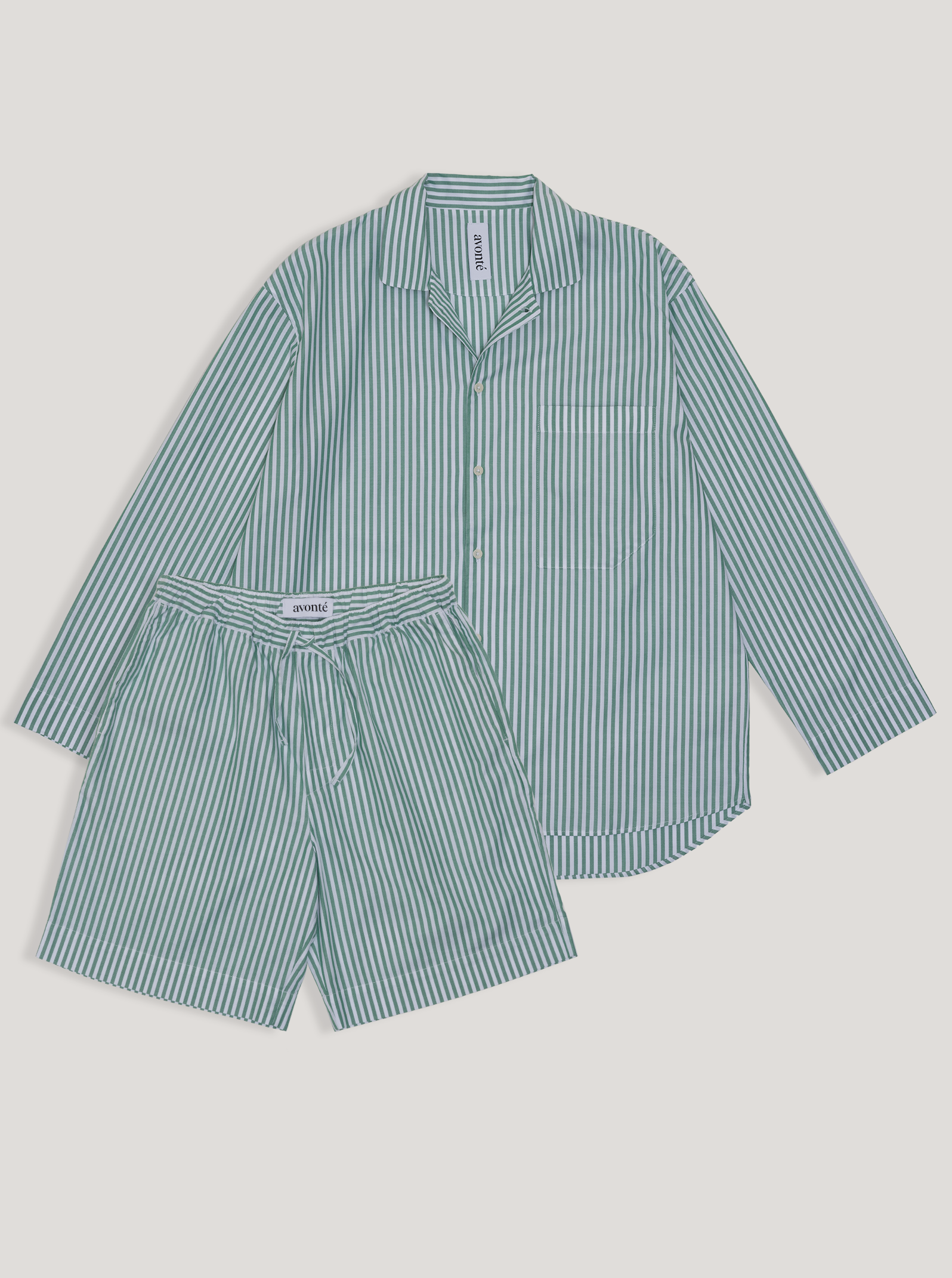 Pyjama Set (Shirt+ Shorts) - gratitude green stripe