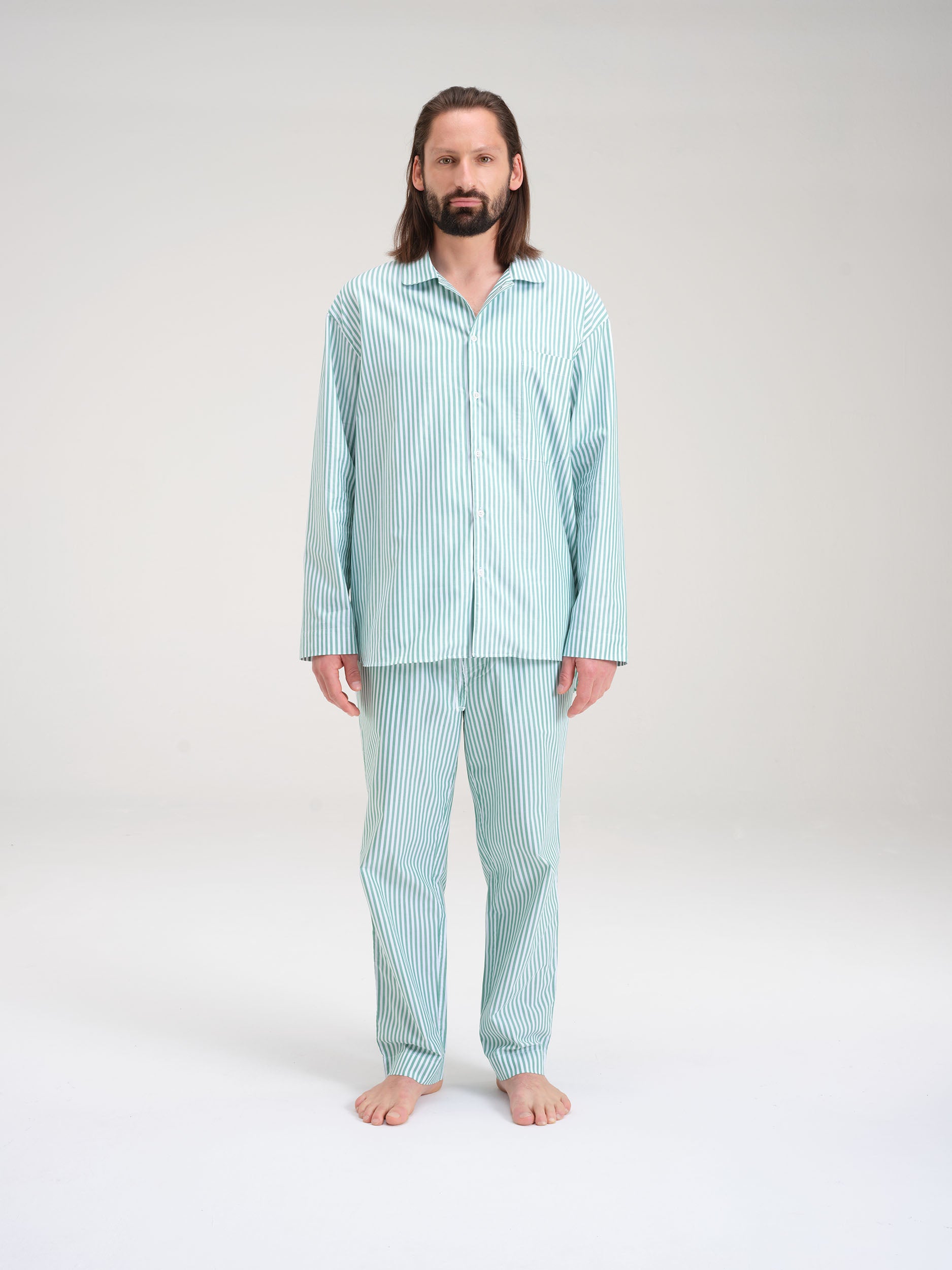 Pyjamaset (Hemd + Hose) - gratitude green stripe