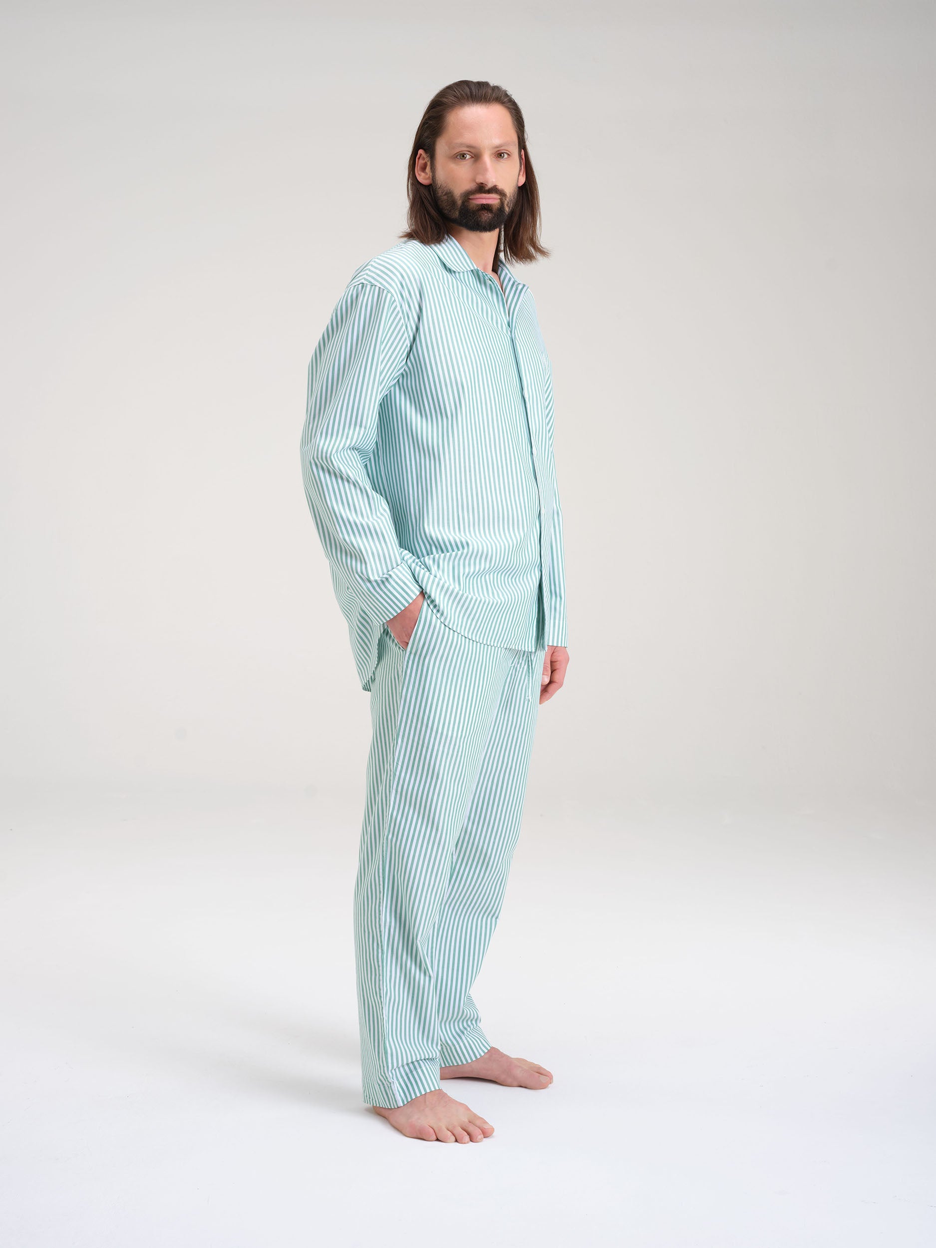 Pyjama Pants - gratitude green stripe