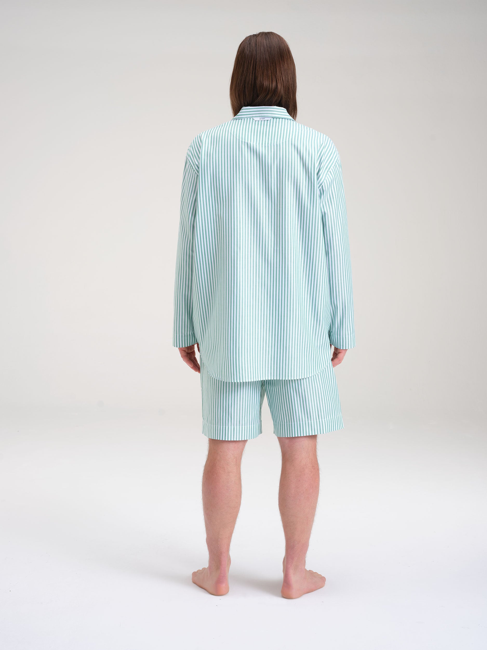 Pyjama Set (Shirt+ Shorts) - gratitude green stripe