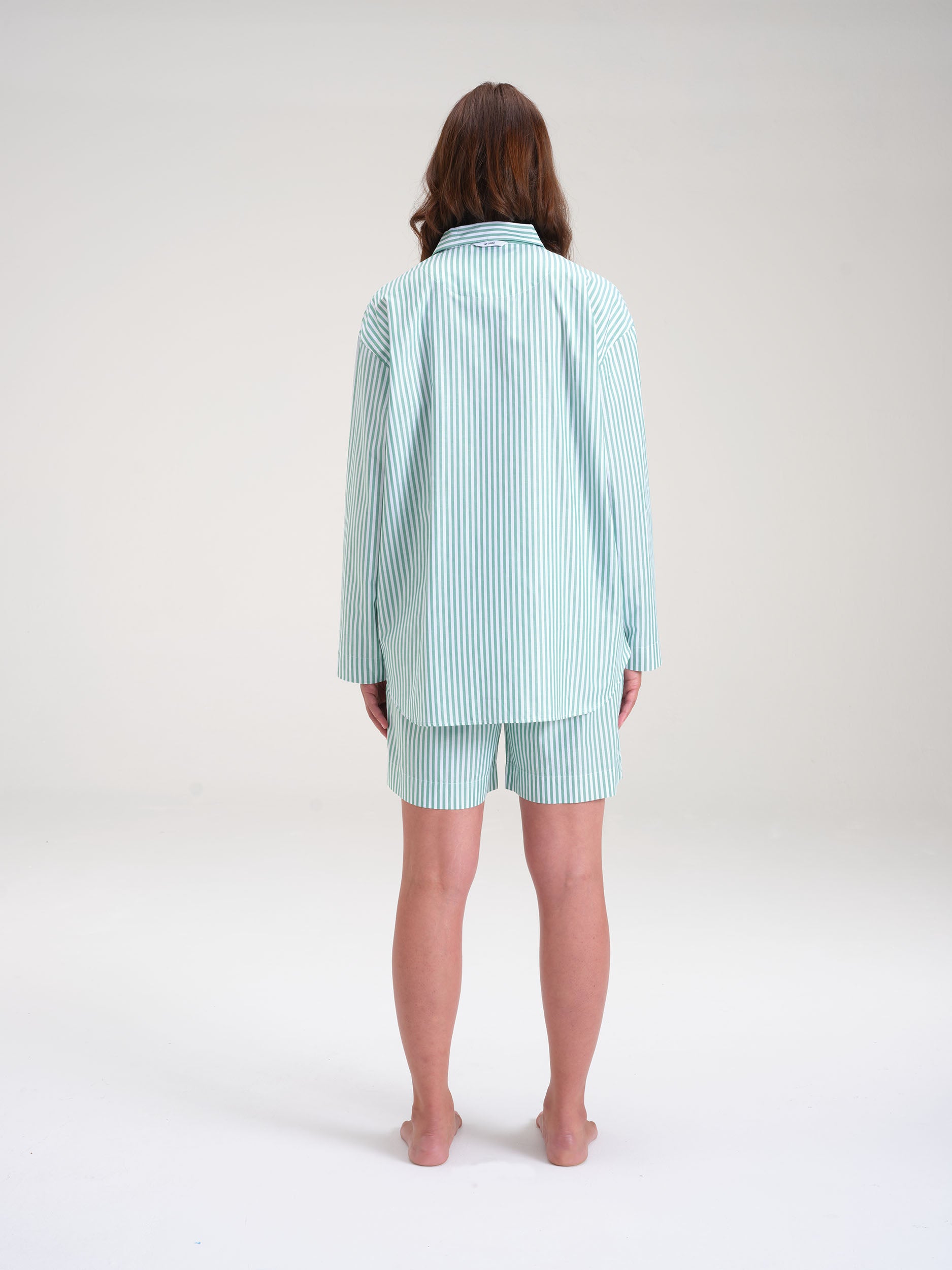 Pyjama Set (Shirt+ Shorts) - gratitude green stripe