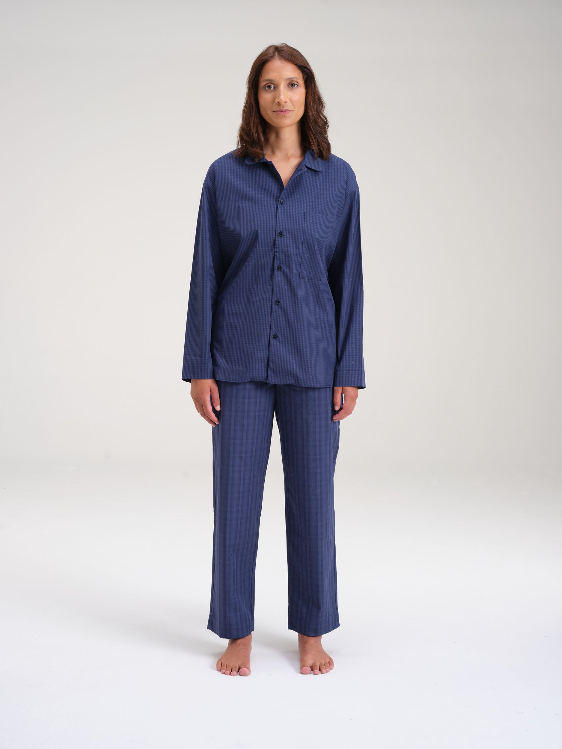 Pyjamahose - midnight navy big check