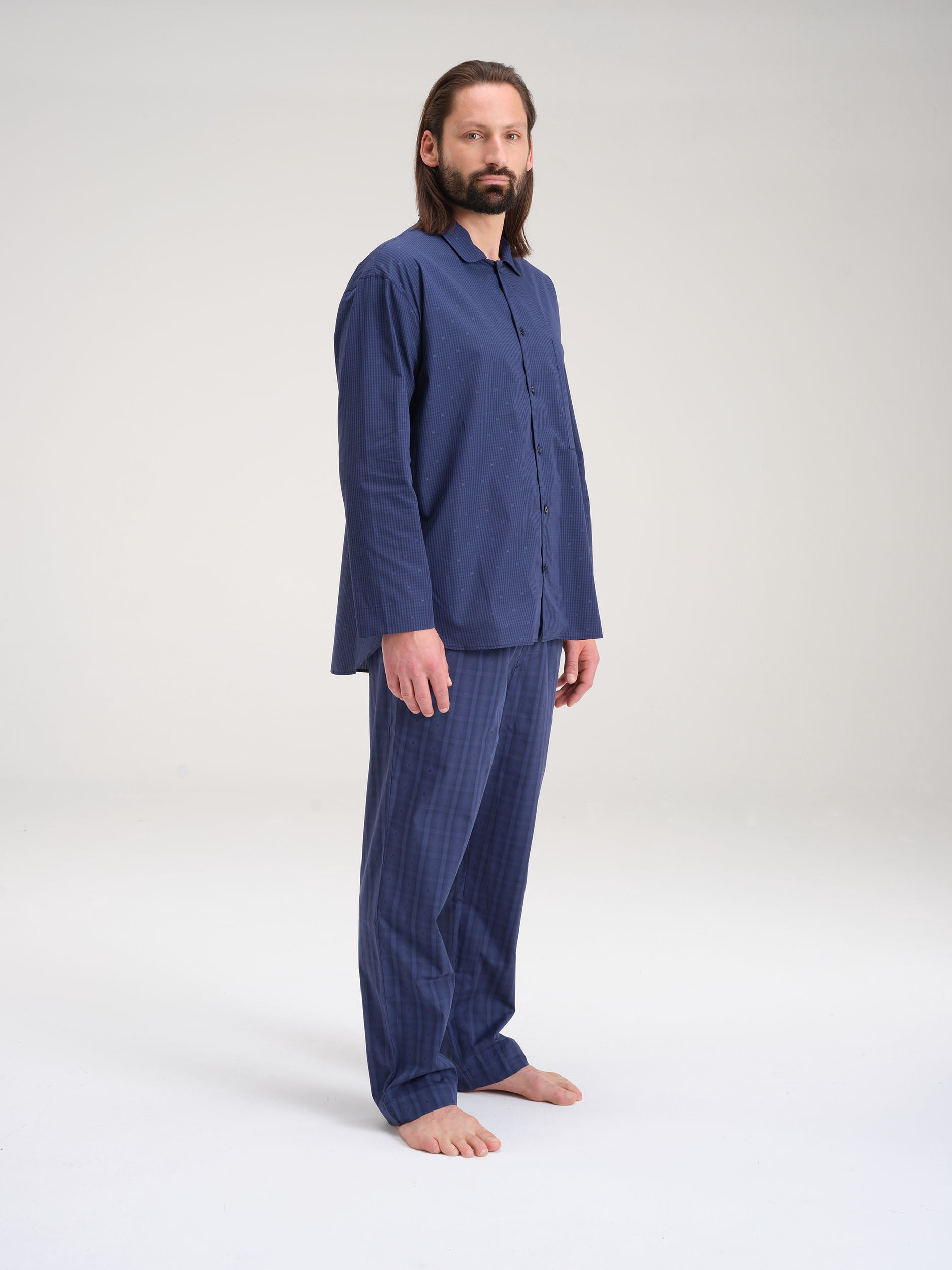 Pyjamahose - midnight navy big check