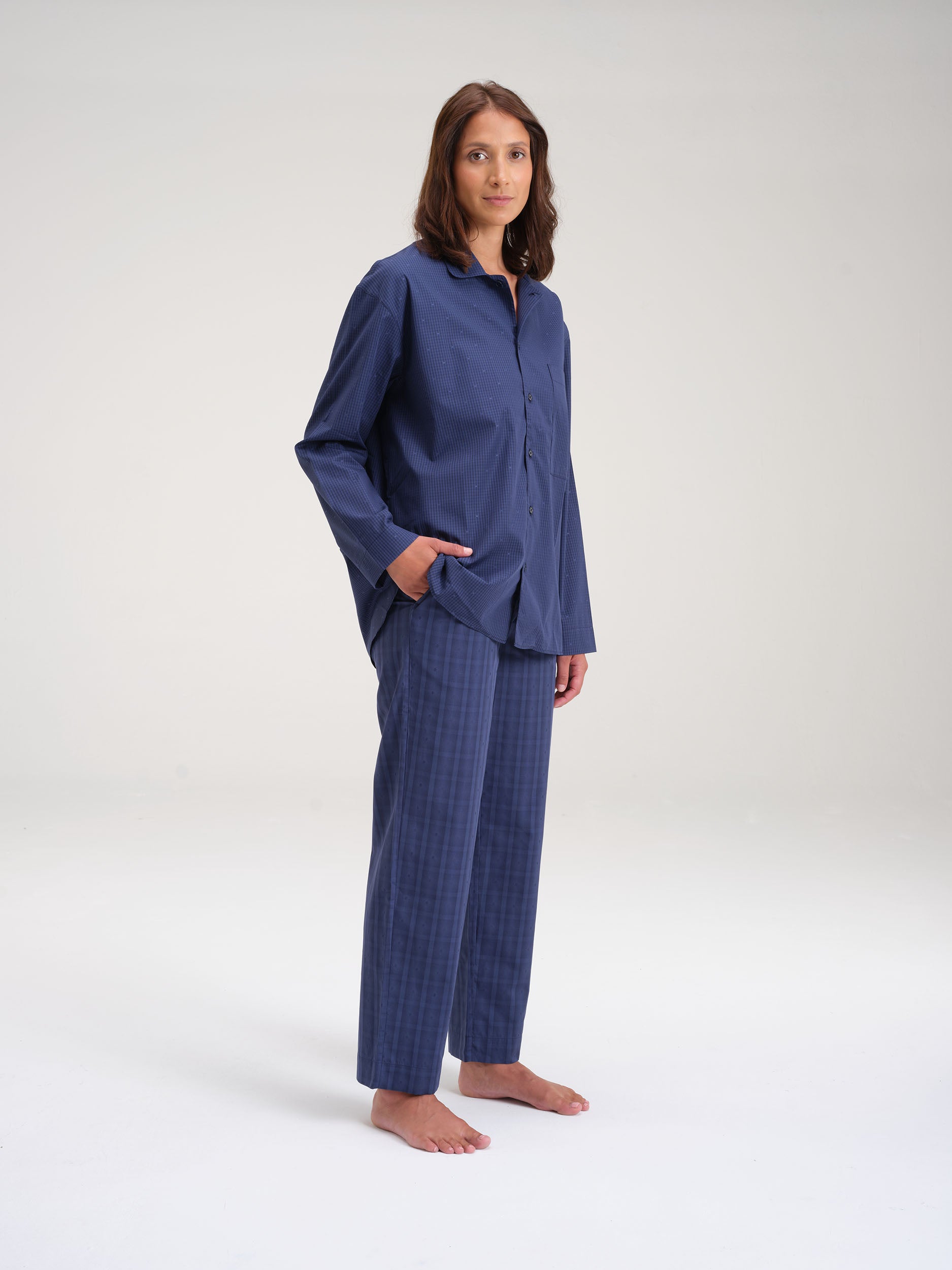 Pyjamahose - midnight navy big check