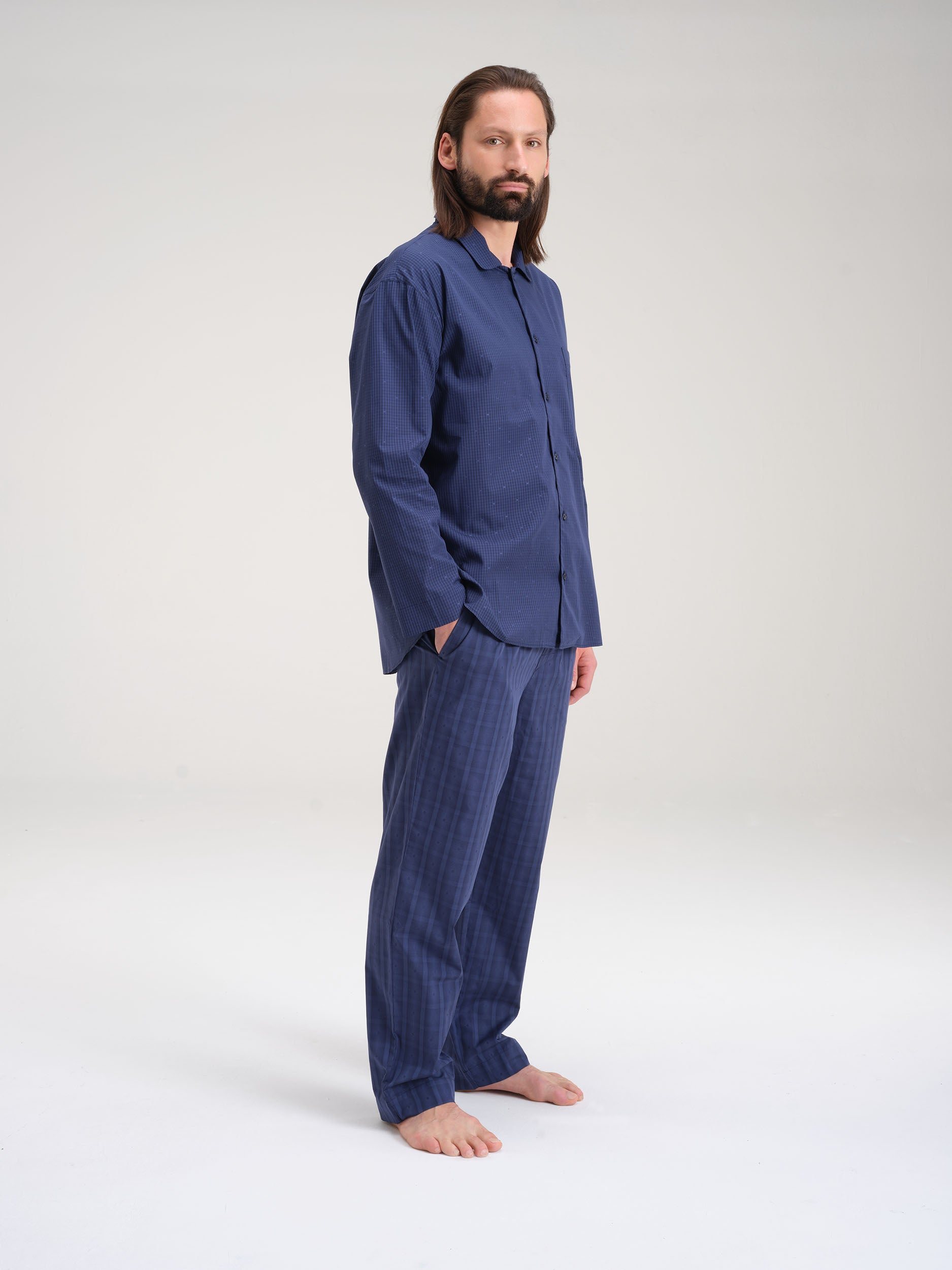 Pyjamahose - midnight navy big check