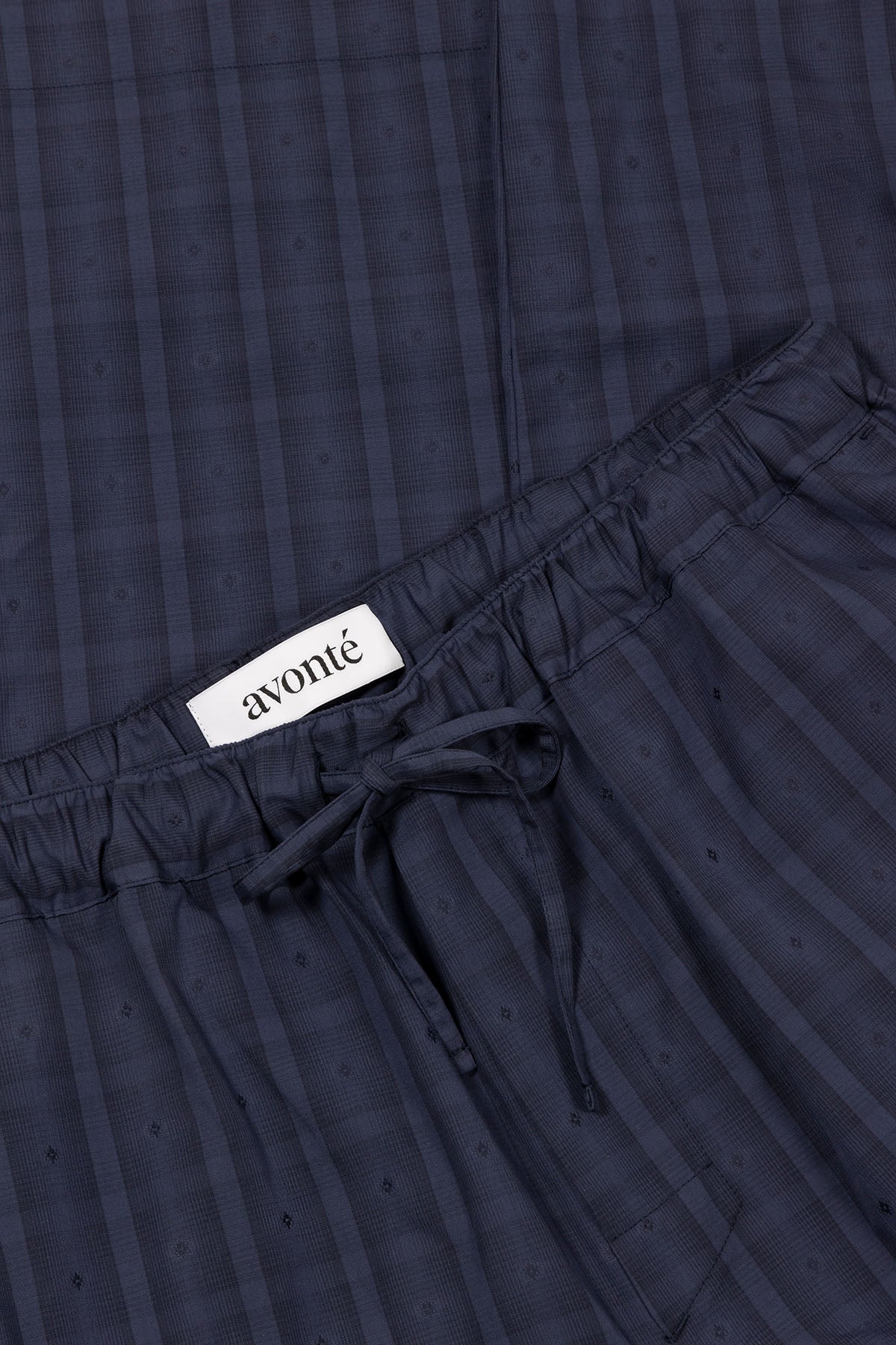 sustainable_long_pyjama_pants_detail_midnight navy big check_avonte