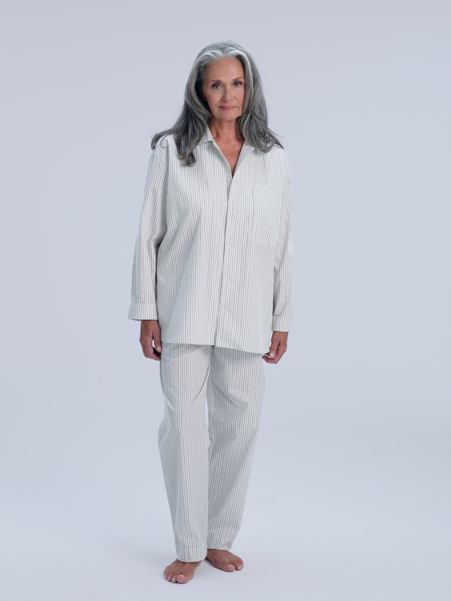 Pyjamahemd - olive cream pinstripe