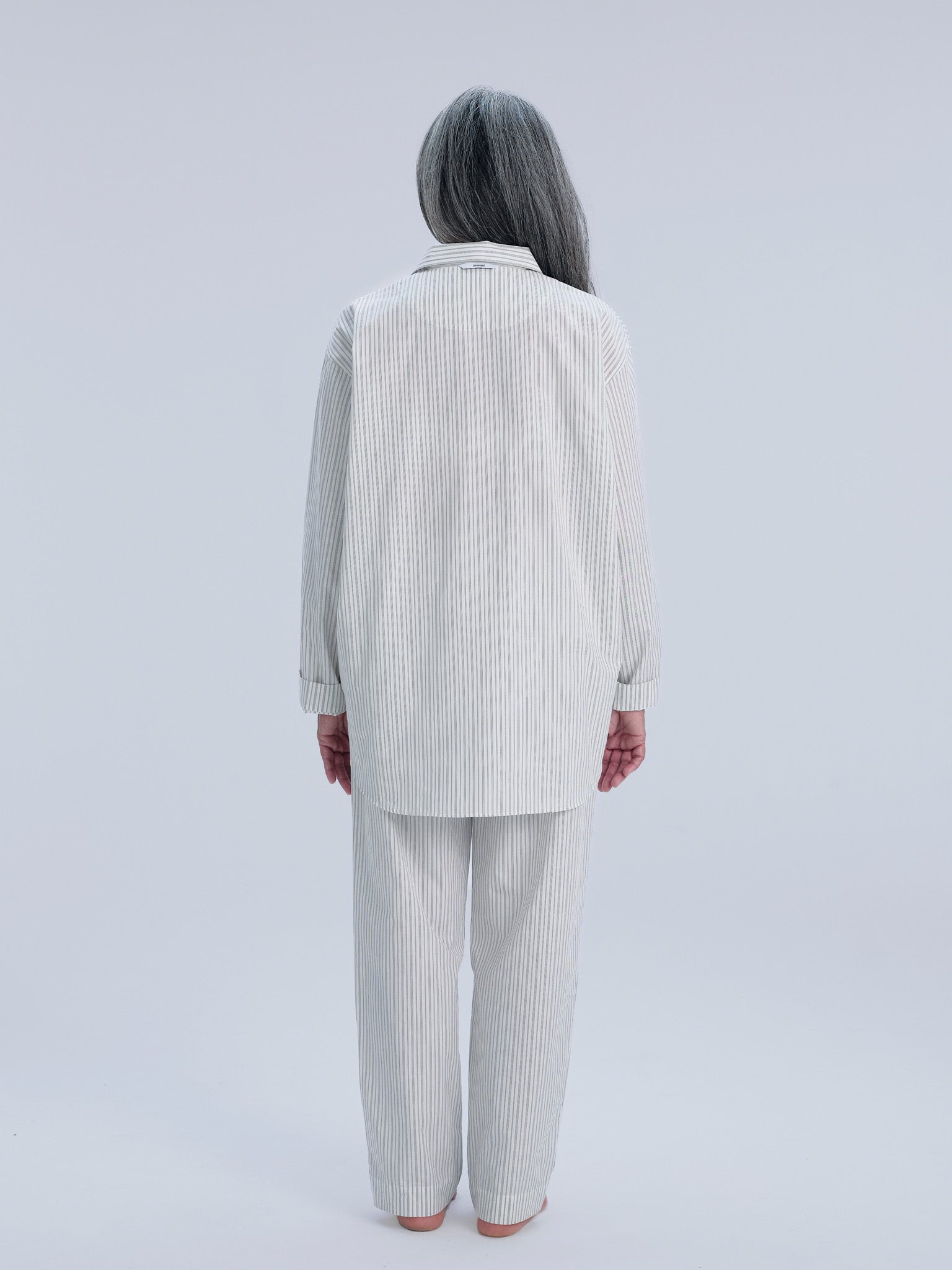 Pyjamahose - olive cream pinstripe