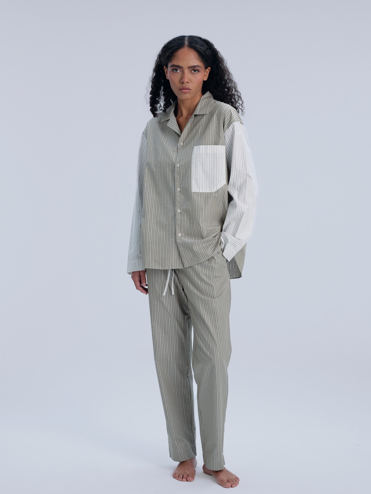 Pyjamahose - olive pinstripe mix