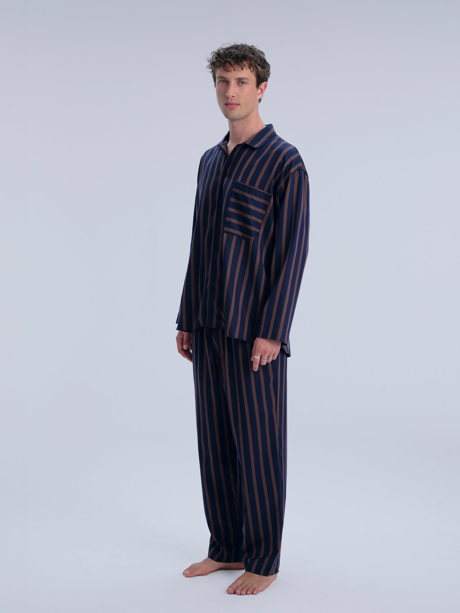 Pyjamahemd - chocolate night stripe