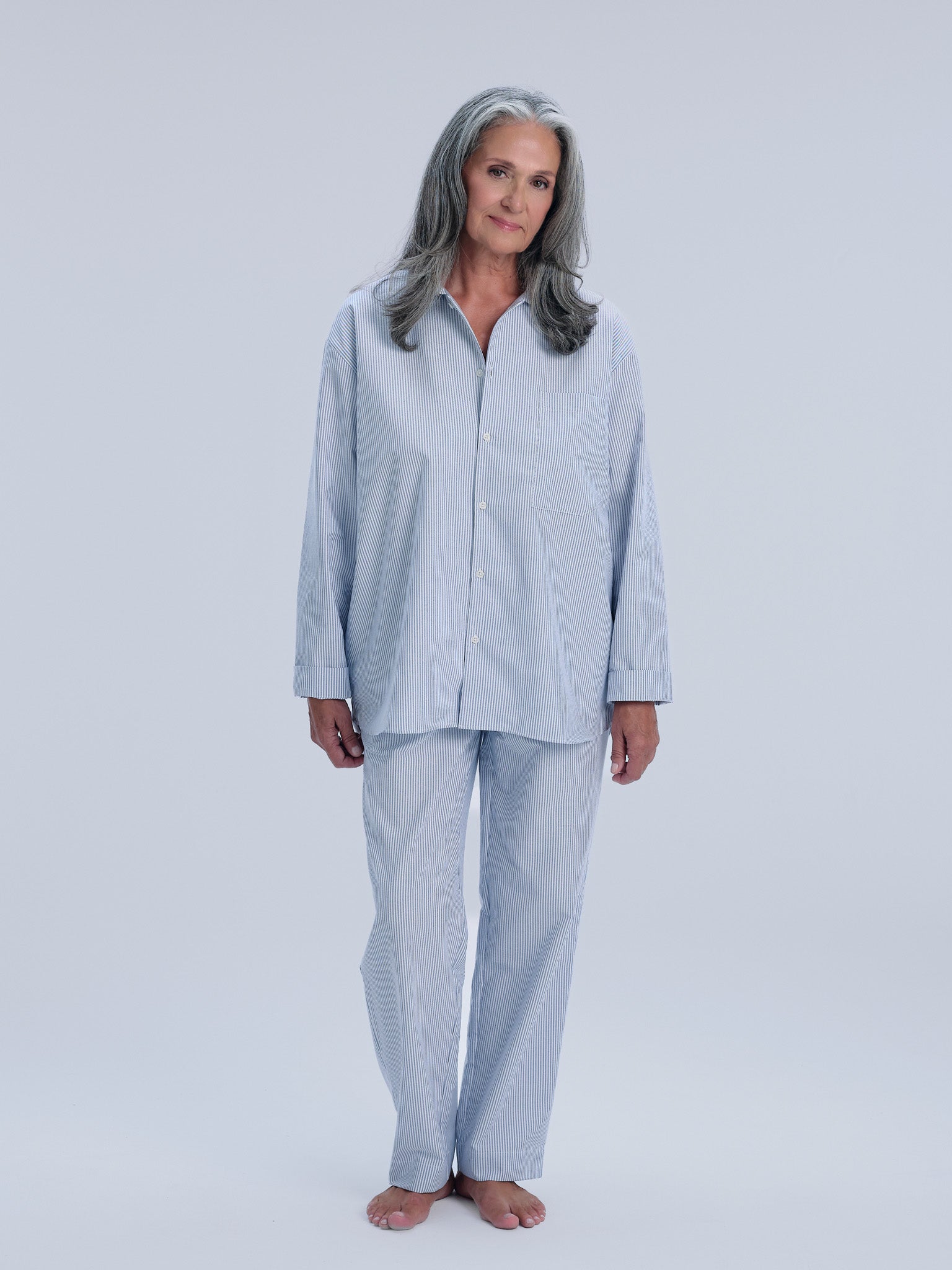 Pyjamahemd - powder blue stripe