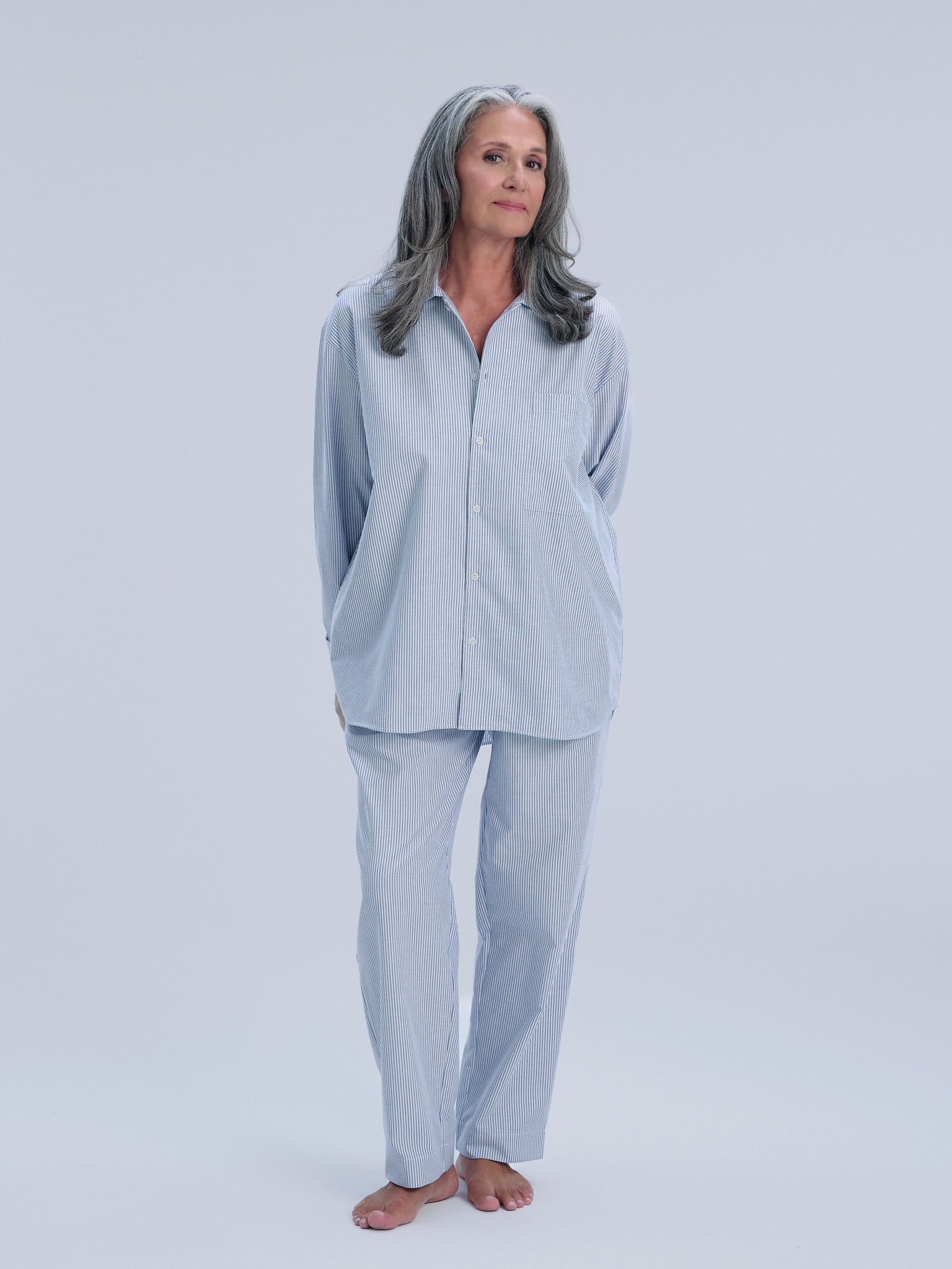 Pyjamahemd - powder blue stripe