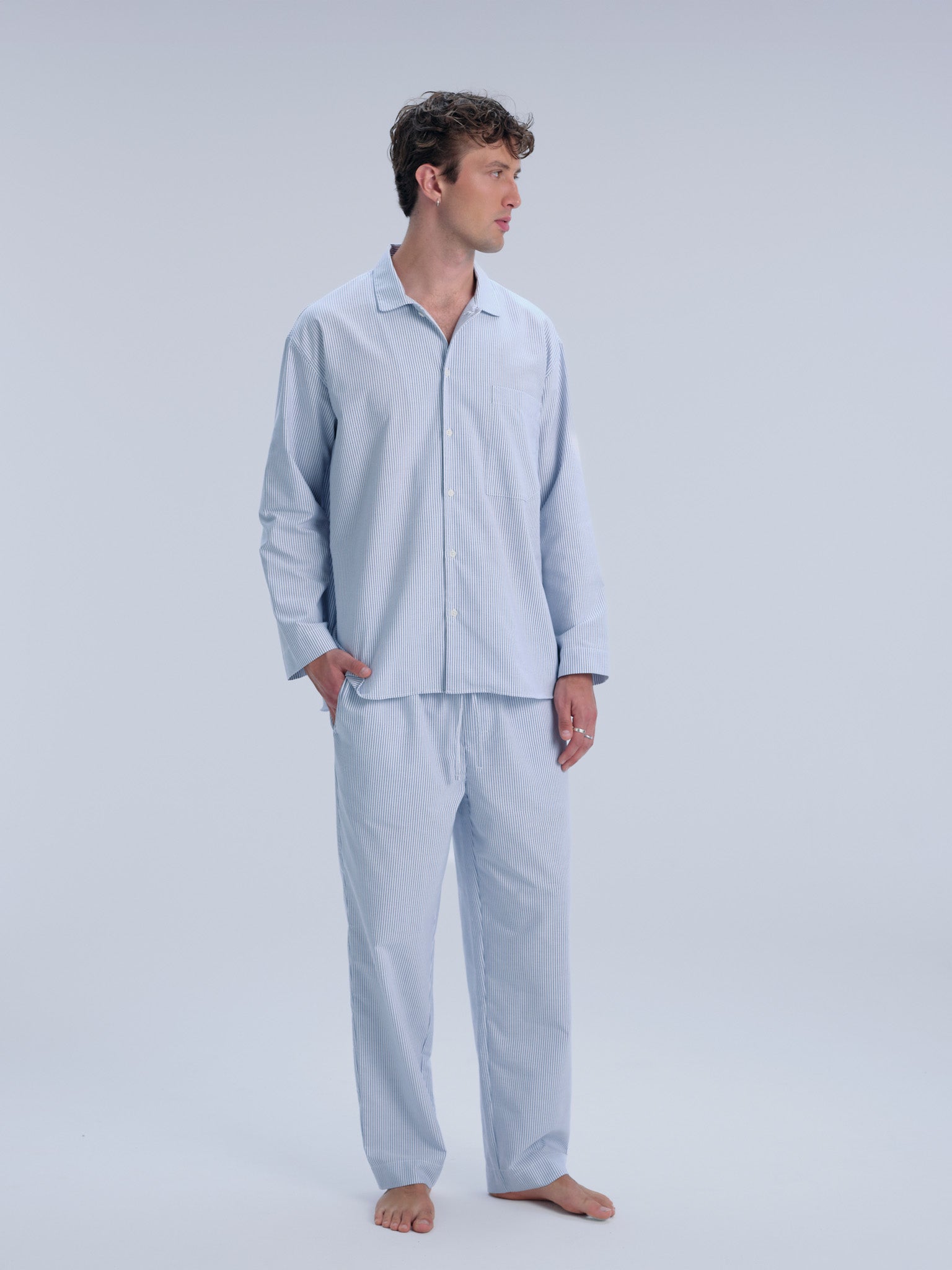 Pyjamahemd - powder blue stripe
