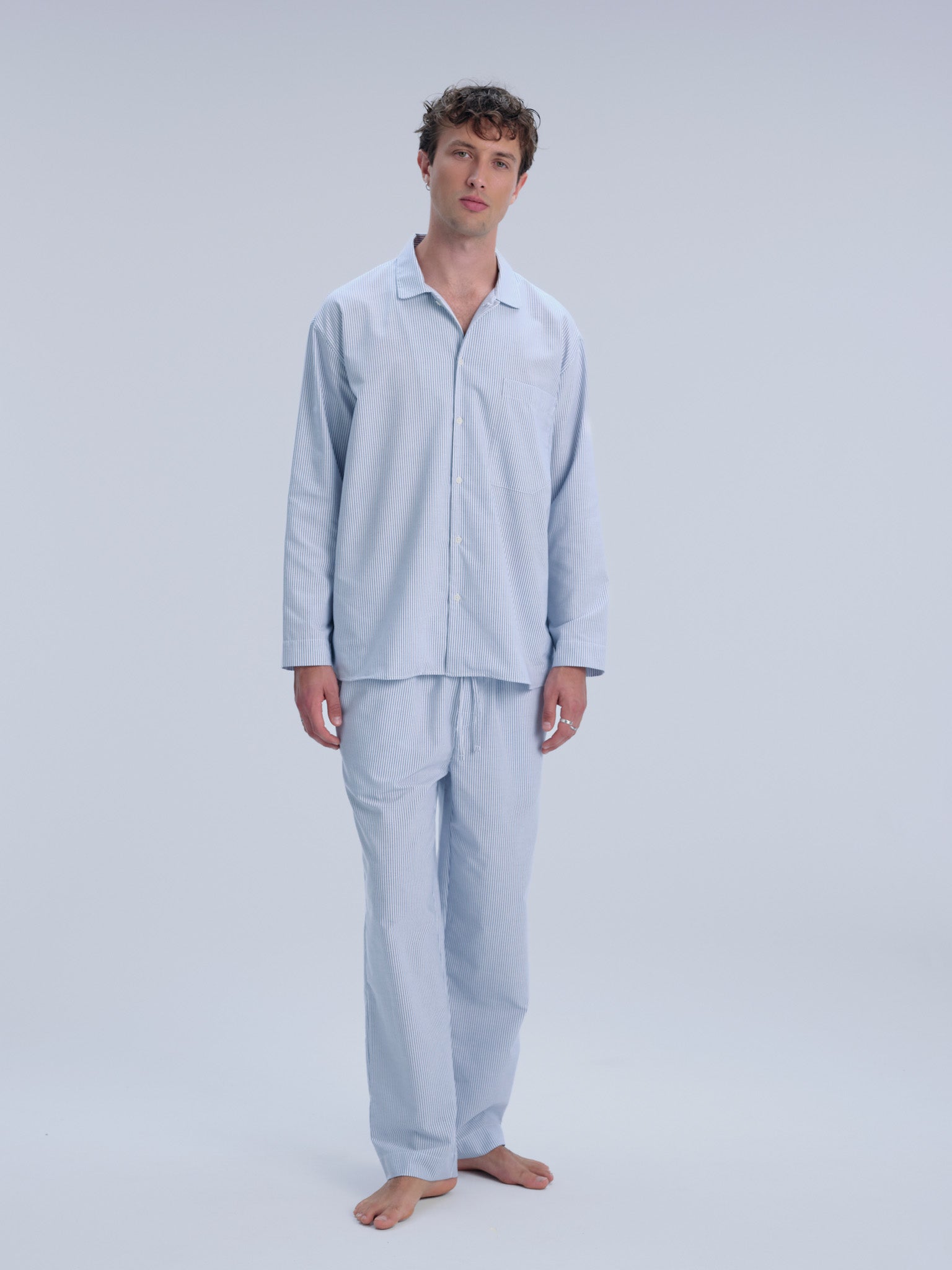 Pyjamahemd - powder blue stripe