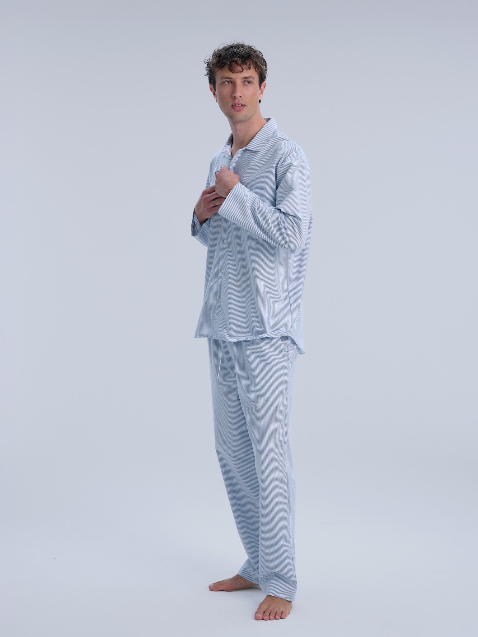Pyjamahemd - powder blue stripe