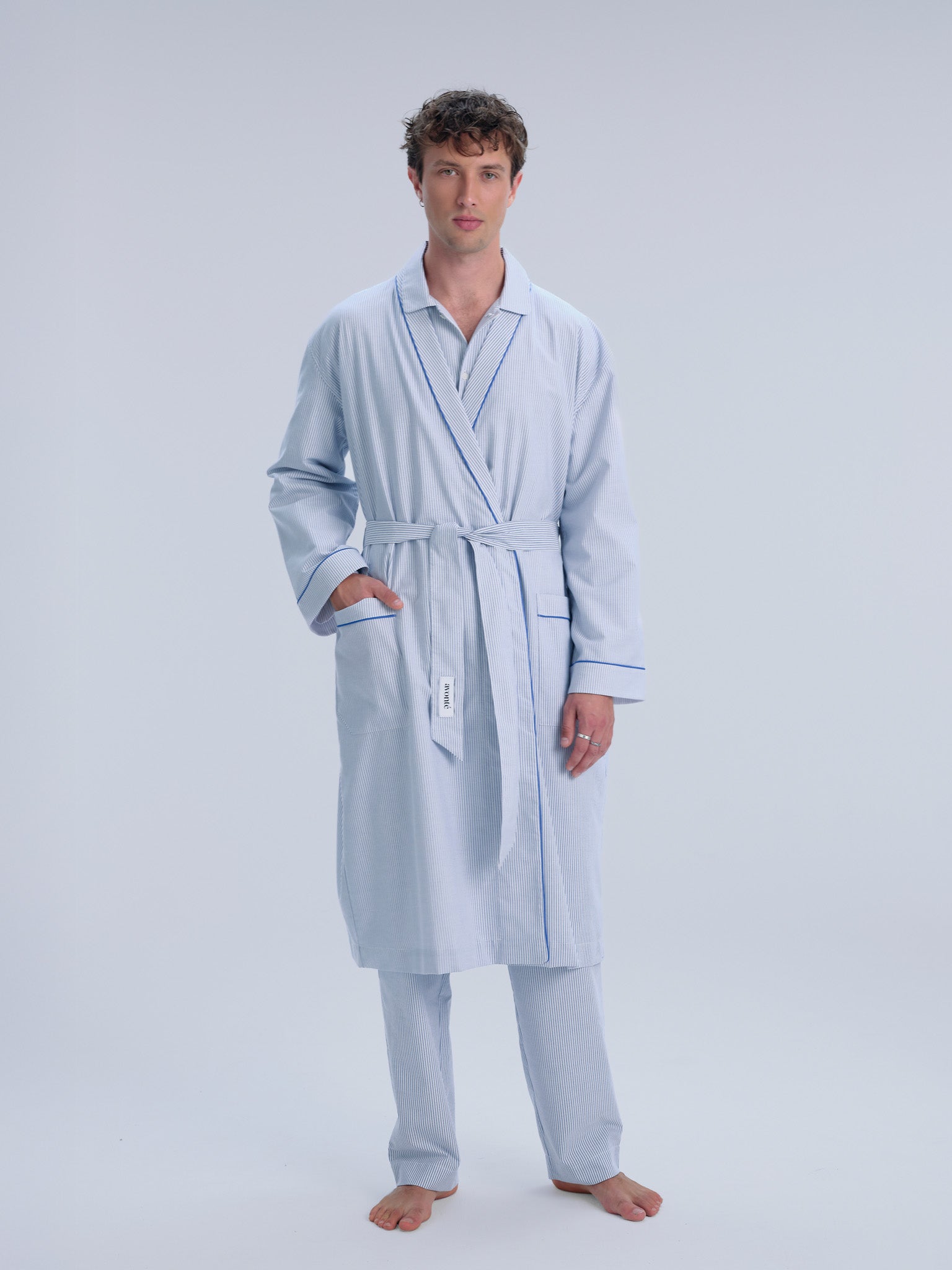 Morgenmantel - powder blue stripe