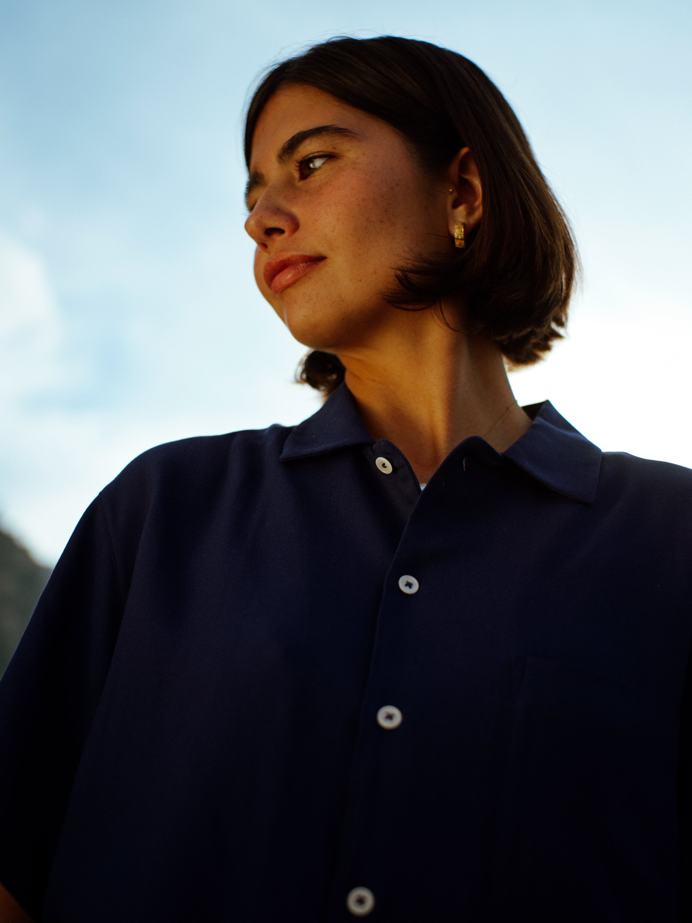 Cropped Kurzarmhemd - deep sea blue
