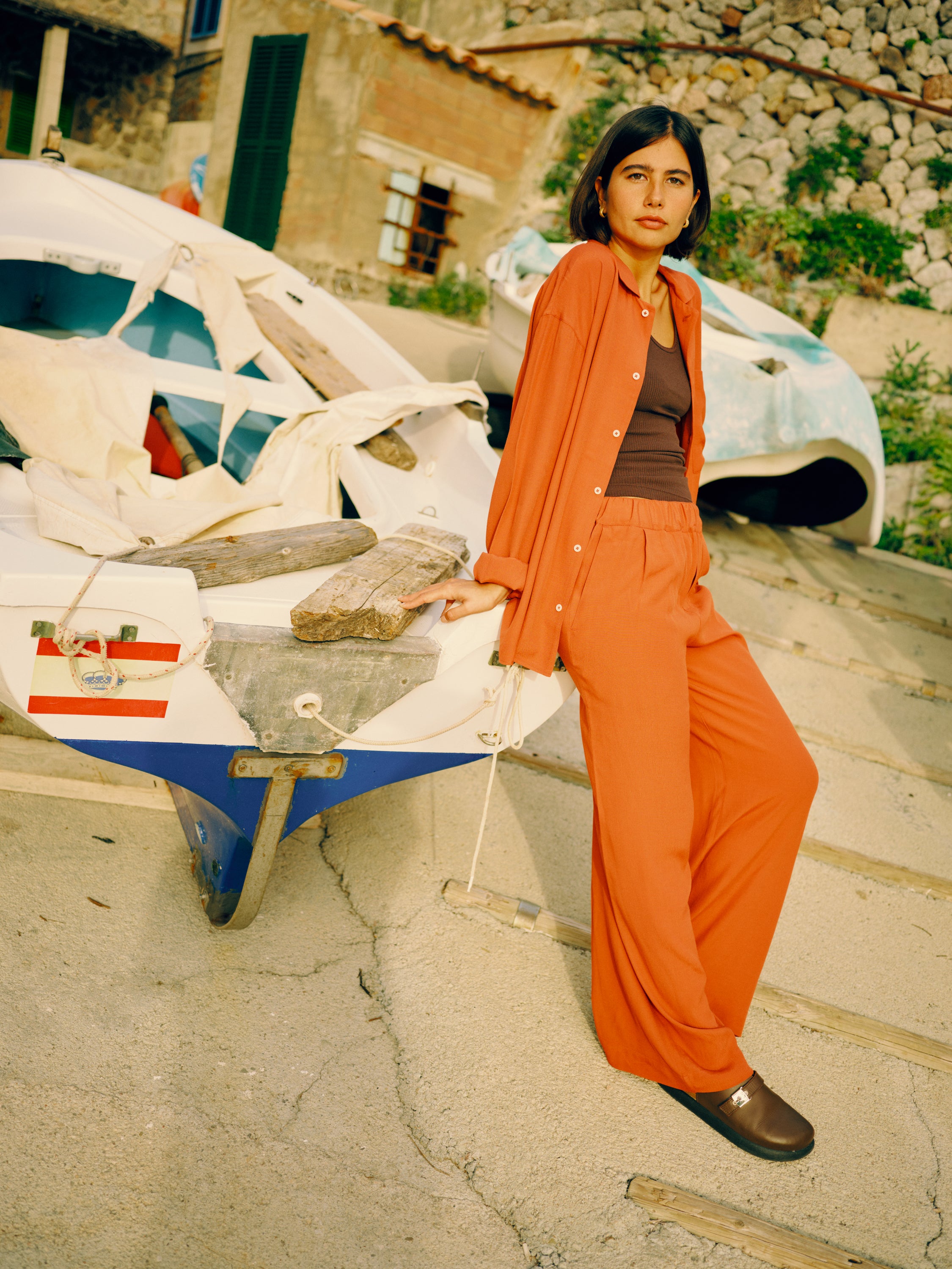Wideleg Pyjama Pants - terracotta