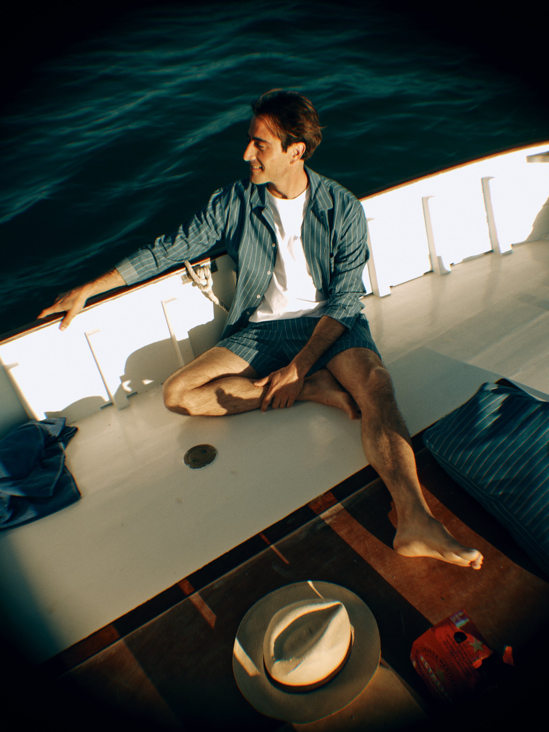Pyjama Set (Shirt + Shorts) - ocean pinstripe