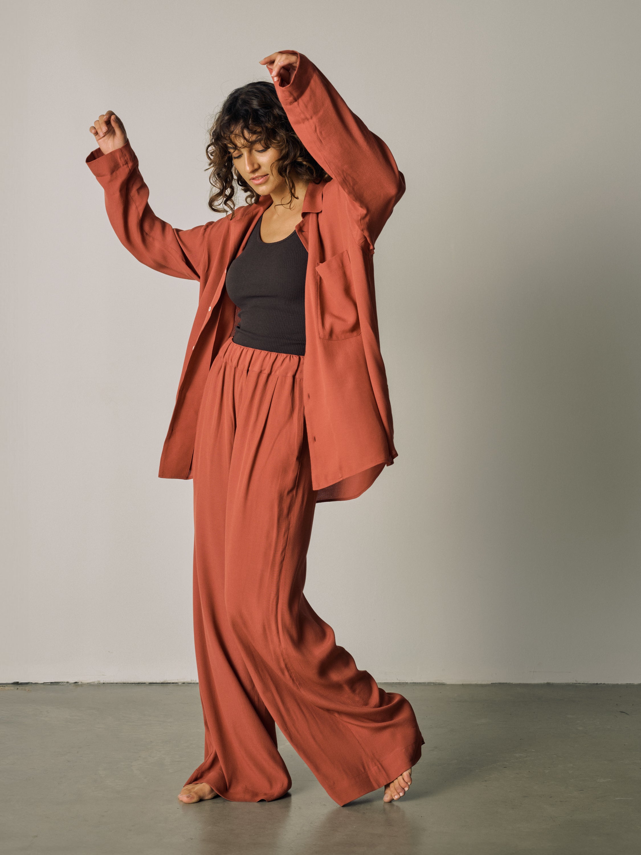 Wideleg Pyjama Pants - terracotta