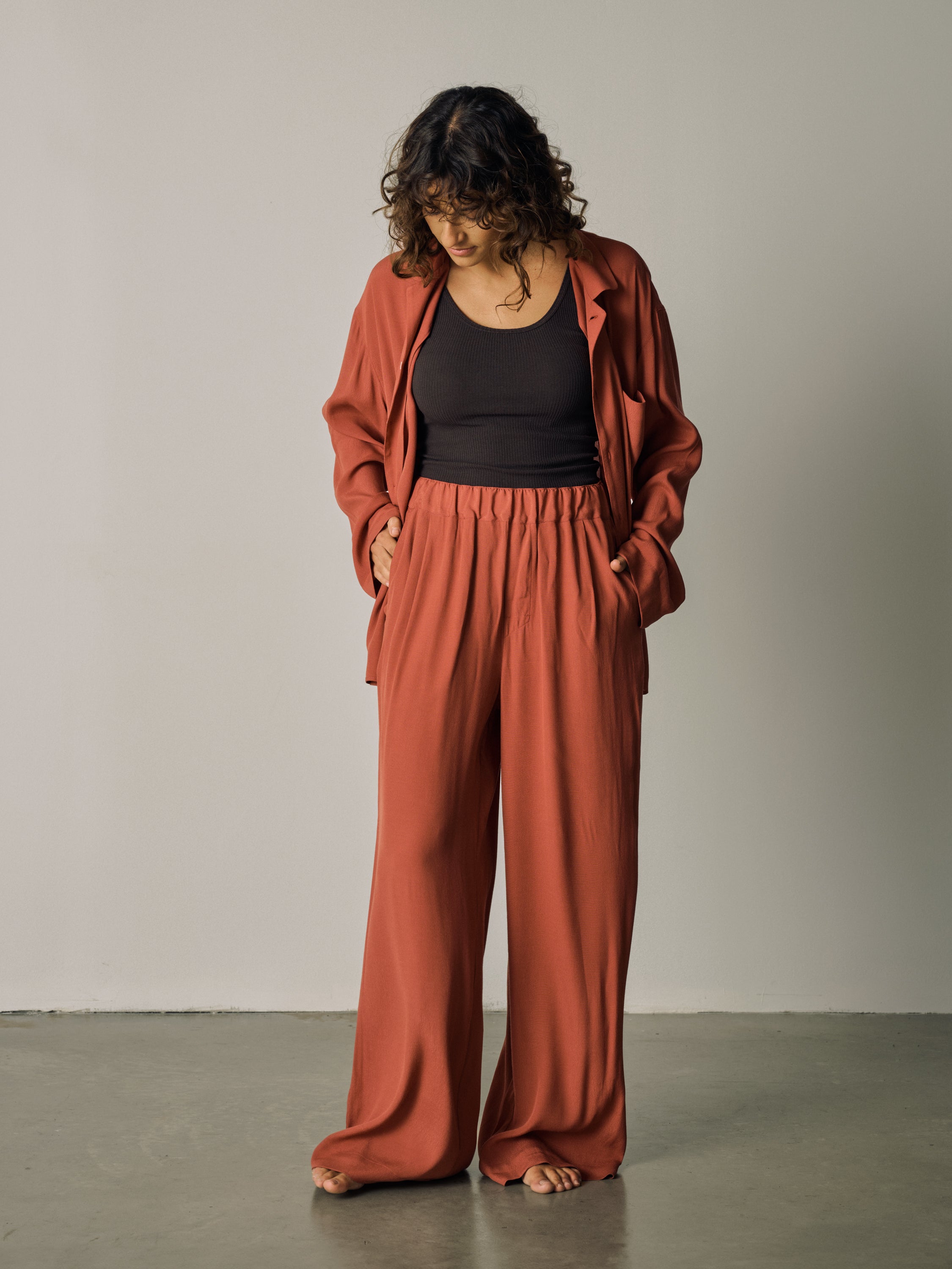 Wideleg Pyjama Pants - terracotta
