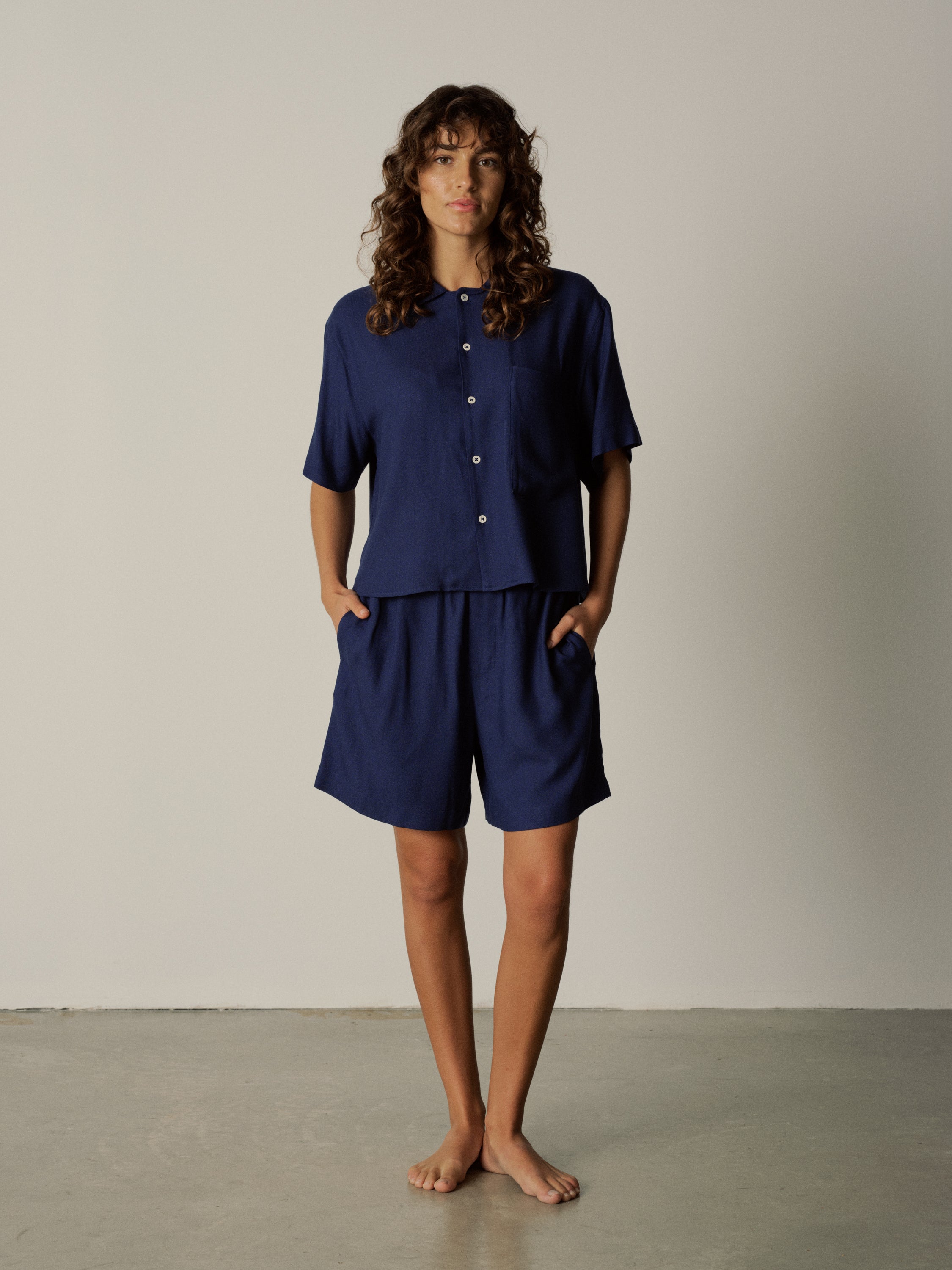 Pyjama Set (Cropped Shirt + Shorts) - deep sea blue