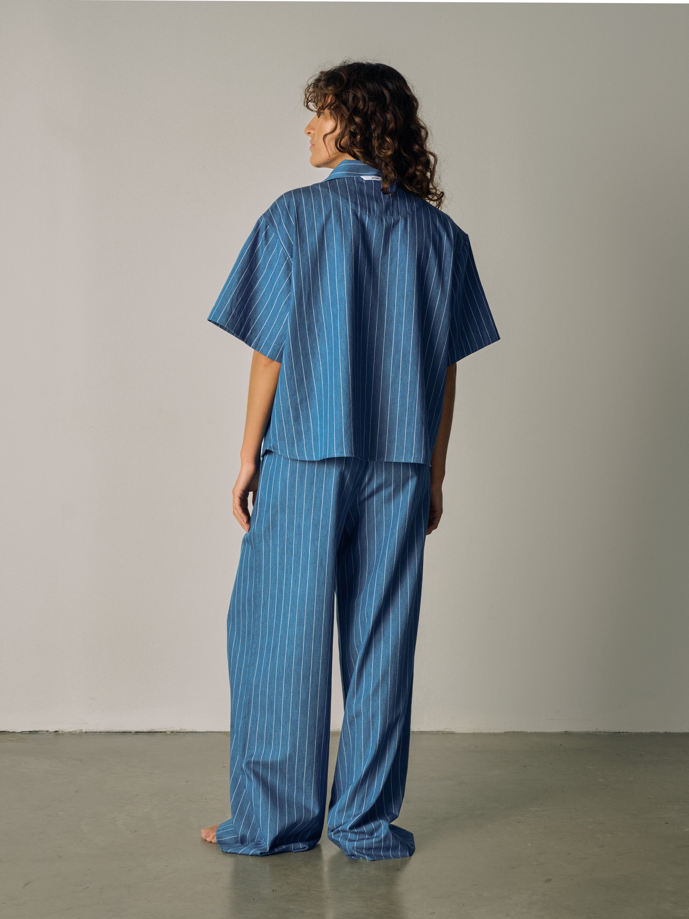 Cropped Kurzarmhemd - ocean pinstripe