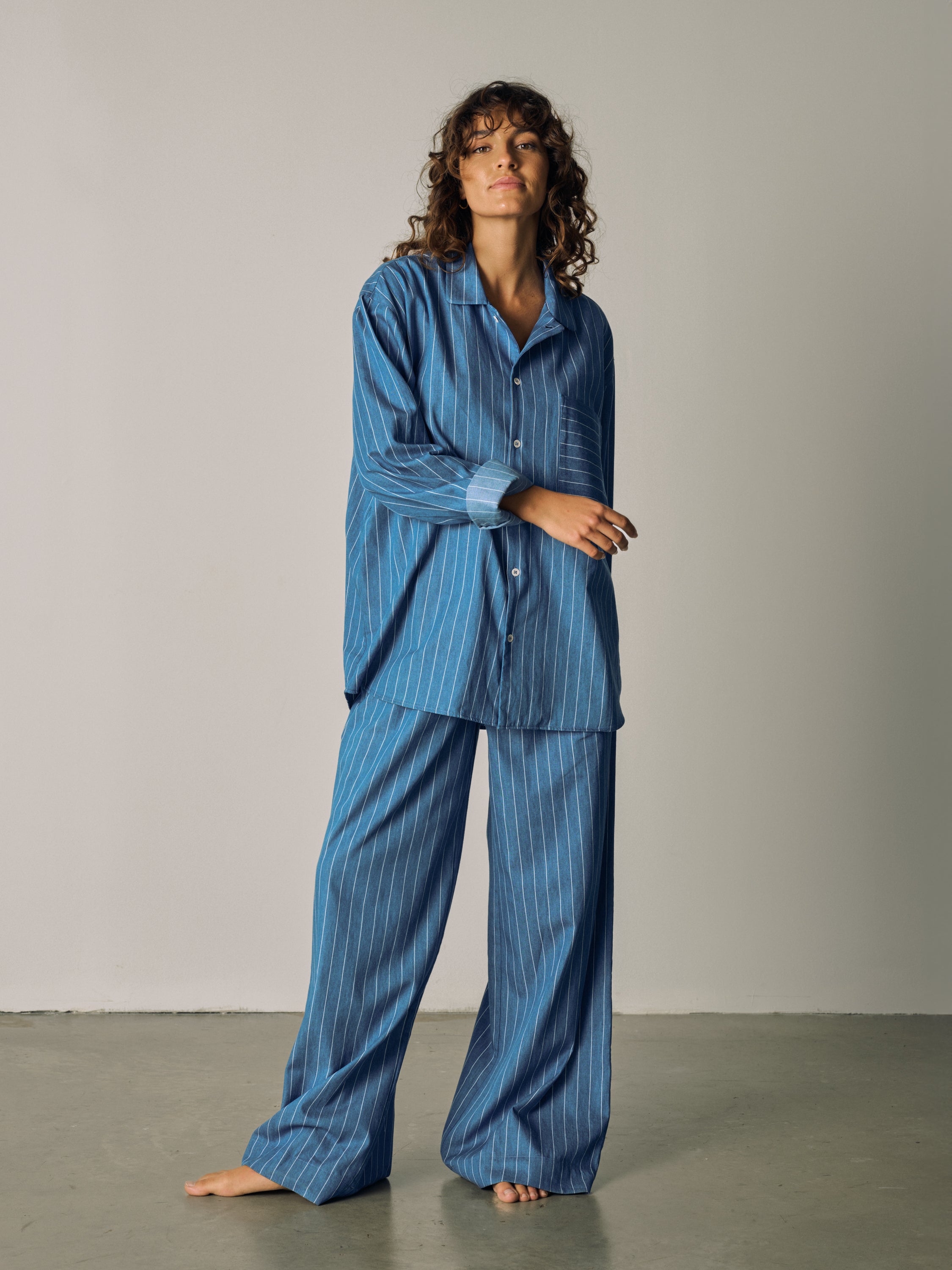 Pyjama Set (Shirt + Pants) - ocean pinstripe