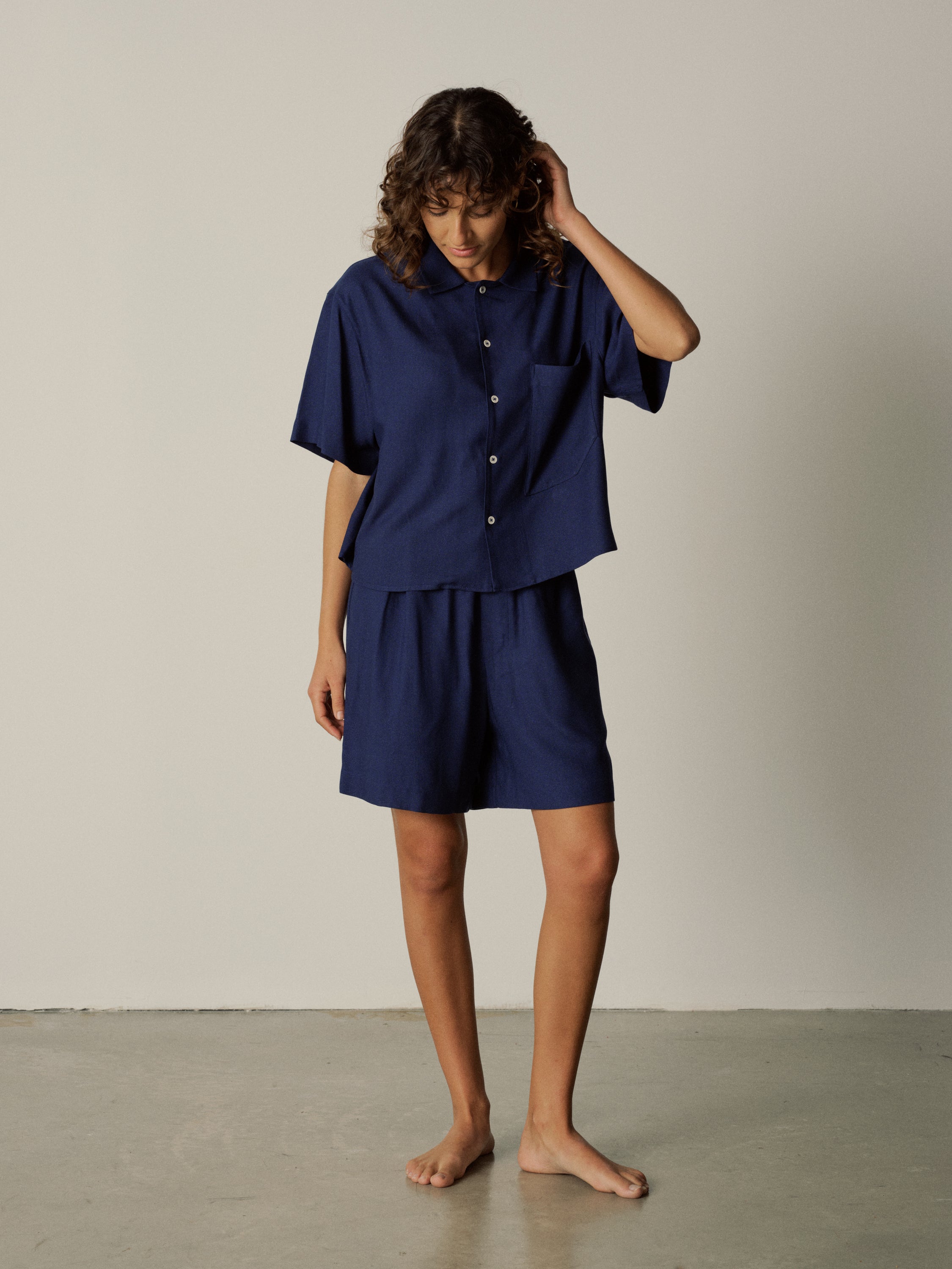 Cropped Kurzarmhemd - deep sea blue