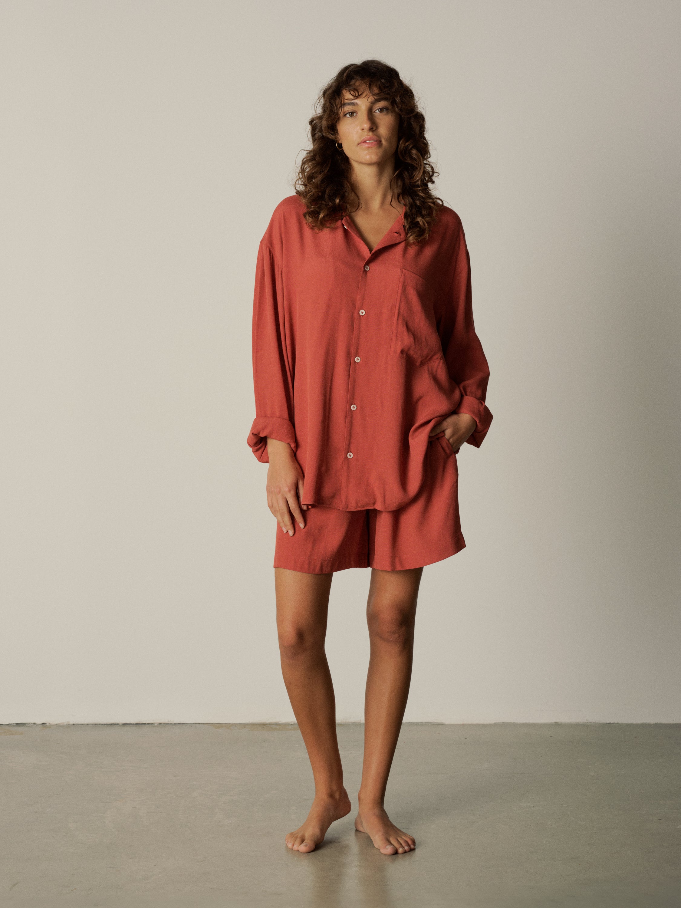Pyjama Set (Shirt + Shorts) - terracotta