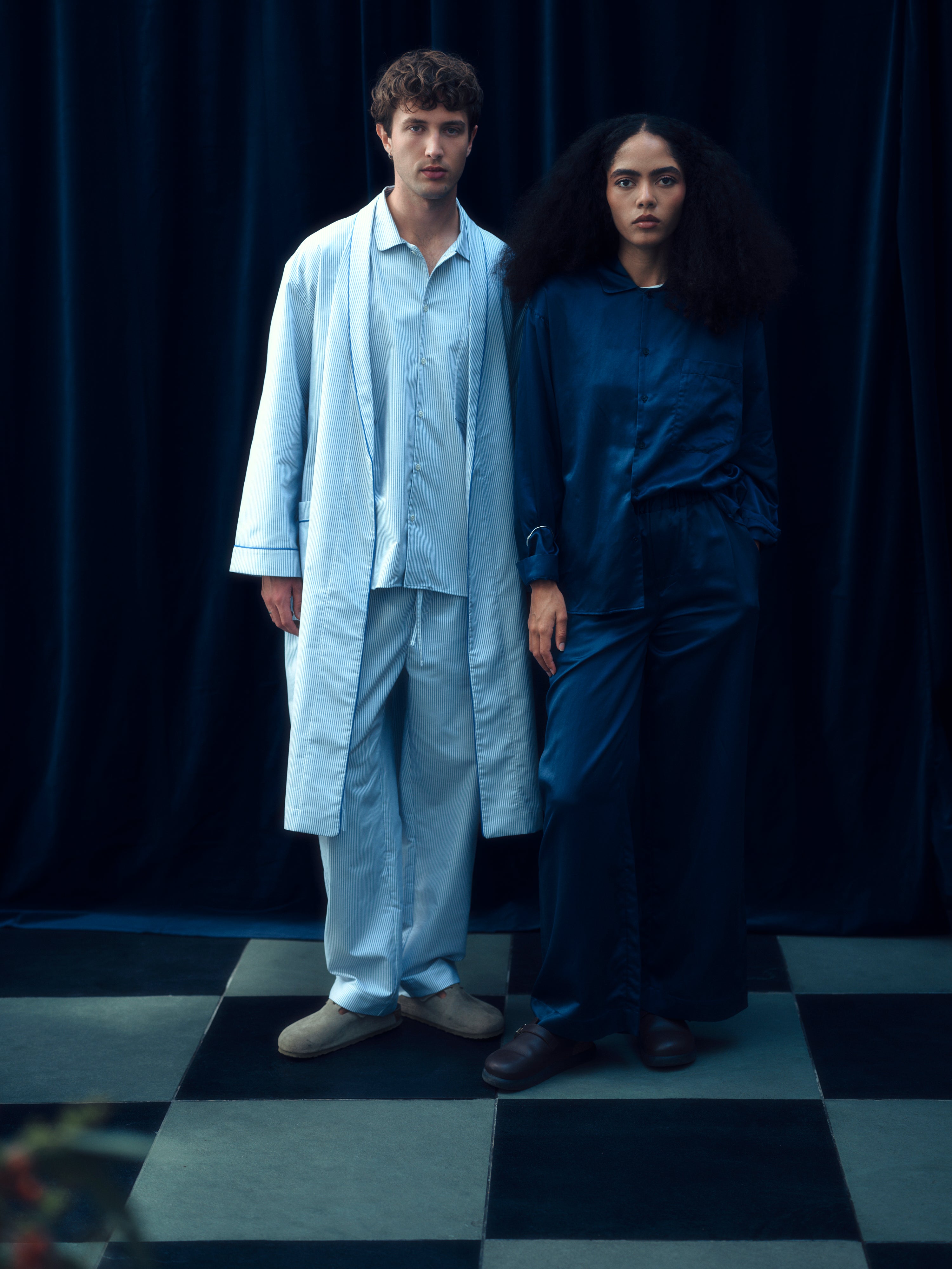 Morgenmantel - powder blue stripe