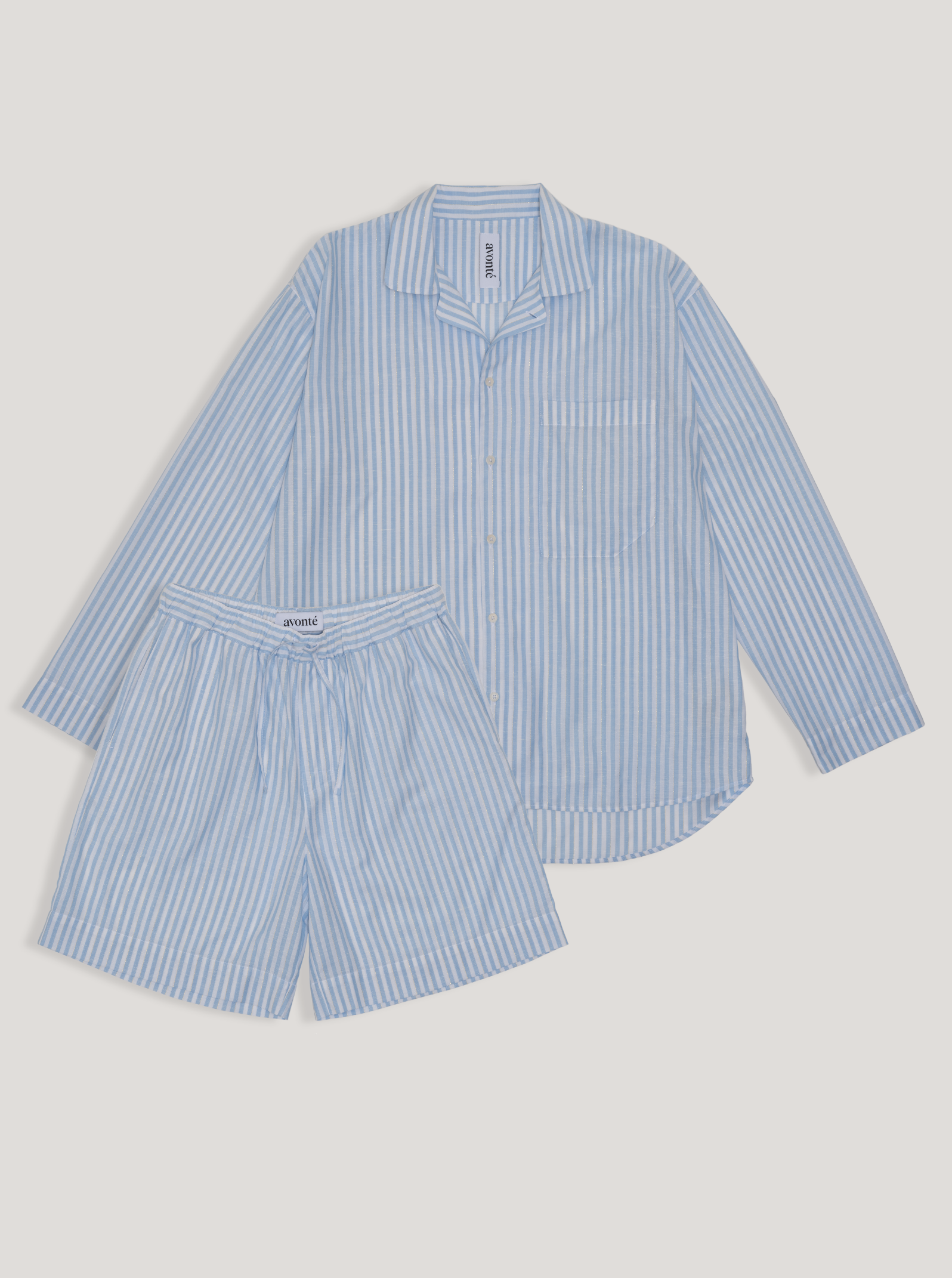 Pyjama Set (Shirt+ Shorts) - golden clouds stripe