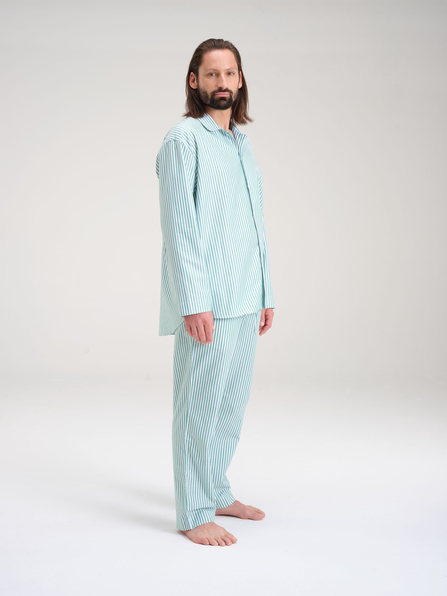 Pyjama Shirt - gratitude green stripe