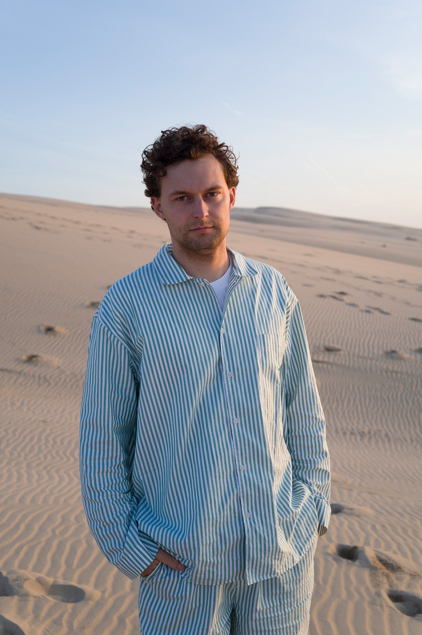 Pyjamaset (Hemd + Shorts) - gratitude green stripe