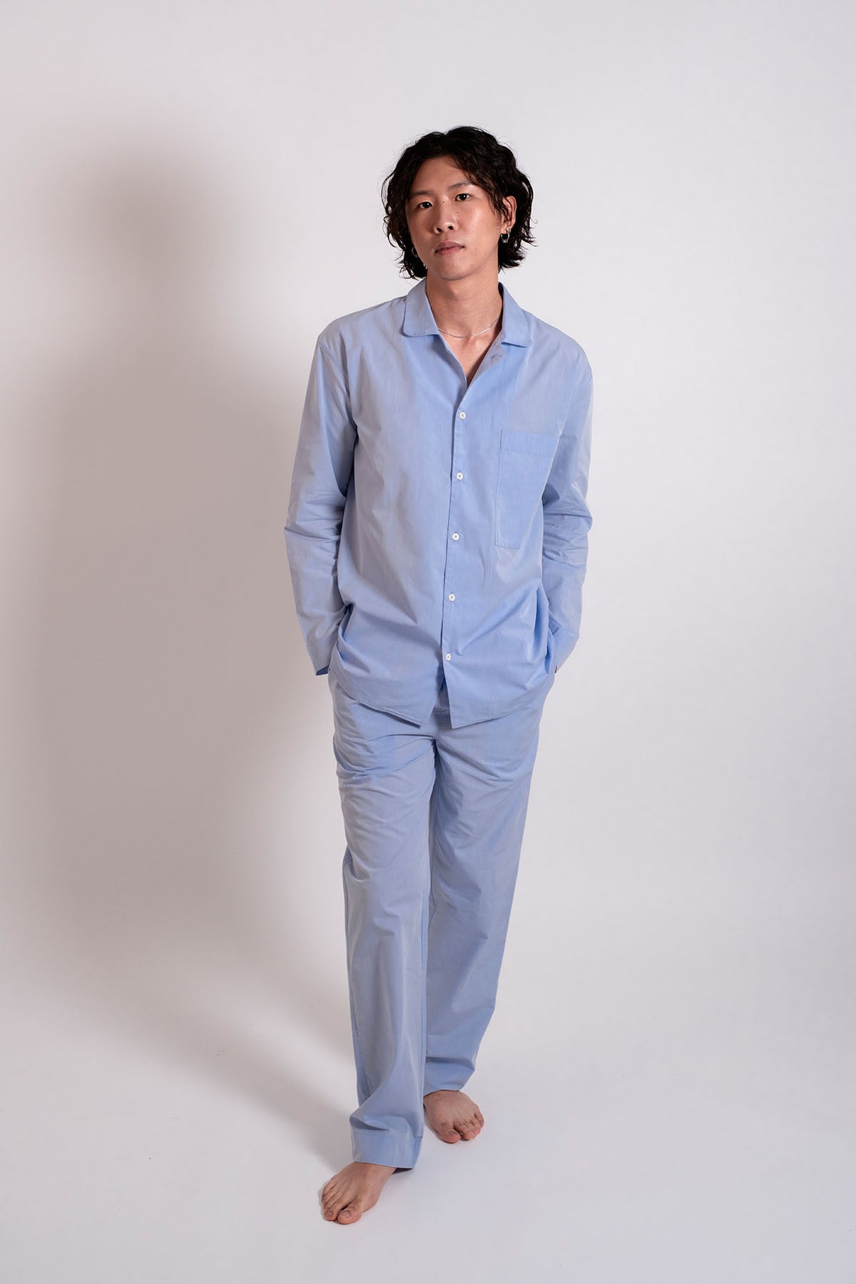 male model in pyjama color breeze blue_front view_avonte